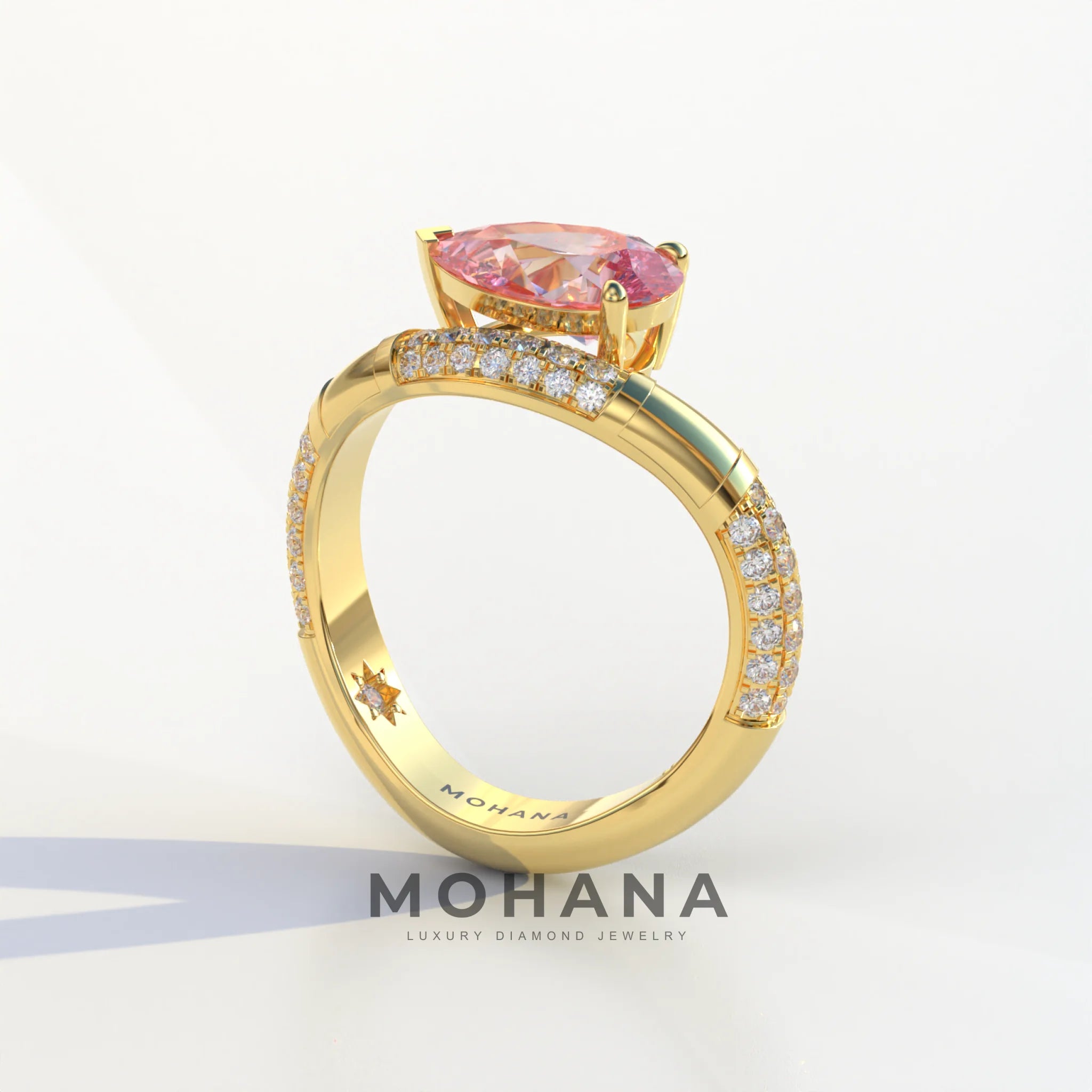 2 Carat East-West Fancy Vivid Pink Pear Cut Lab Diamond Engagement Ring - J’Lure