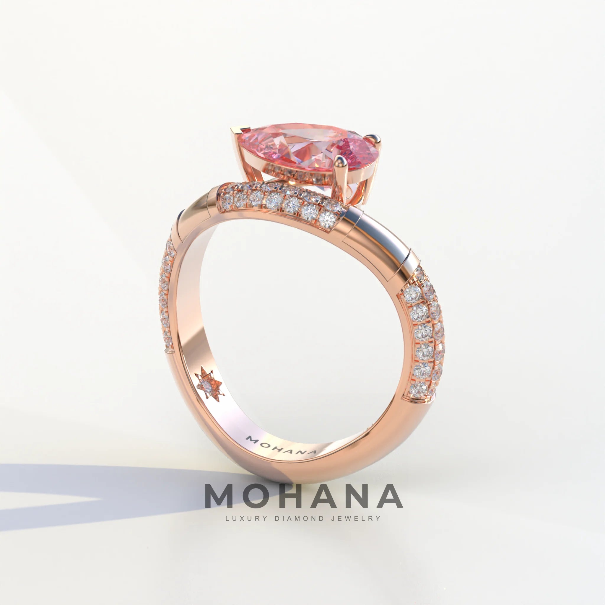 2 Carat East-West Fancy Vivid Pink Pear Cut Lab Diamond Engagement Ring - J’Lure