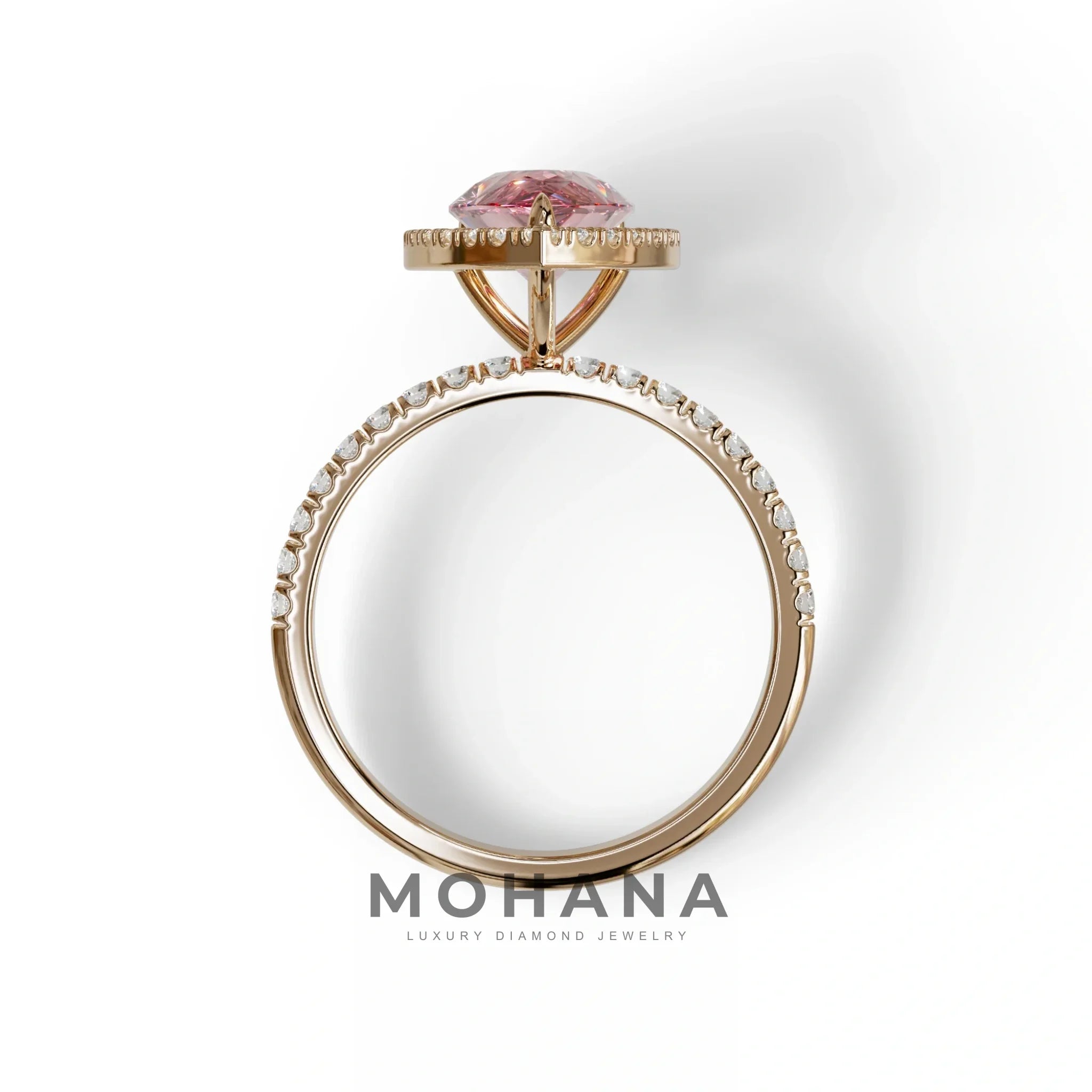 2 Carat Pink Pear Cut Halo & Pave Lab Diamond Ring - Glam Deck