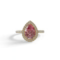 2 Carat Pink Pear Cut Halo & Pave Lab Diamond Ring - Glam Deck - 10K Solid Gold / Yellow Gold