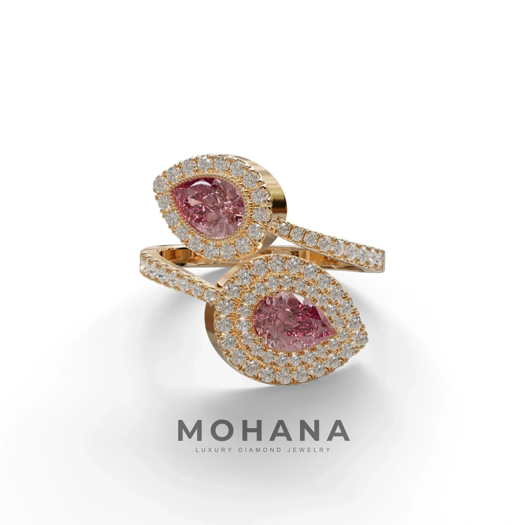 2 Carat Pink Pear Cut Halo & Pave Lab Grown Diamond Ring - Ahurissant - 10K Solid Gold / Rose Gold