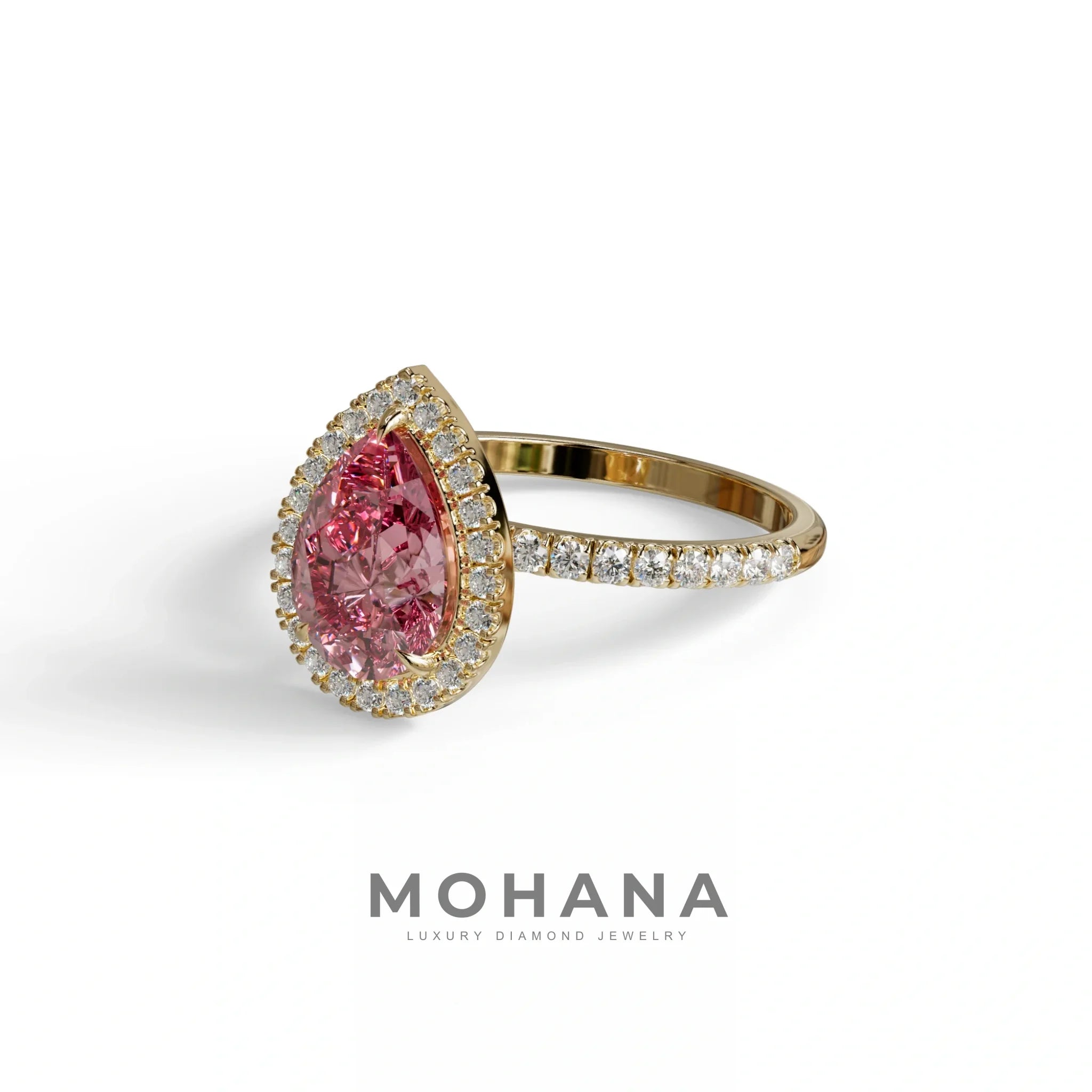 2 Carat Pink Pear Cut Halo & Pave Lab Diamond Ring - Glam Deck