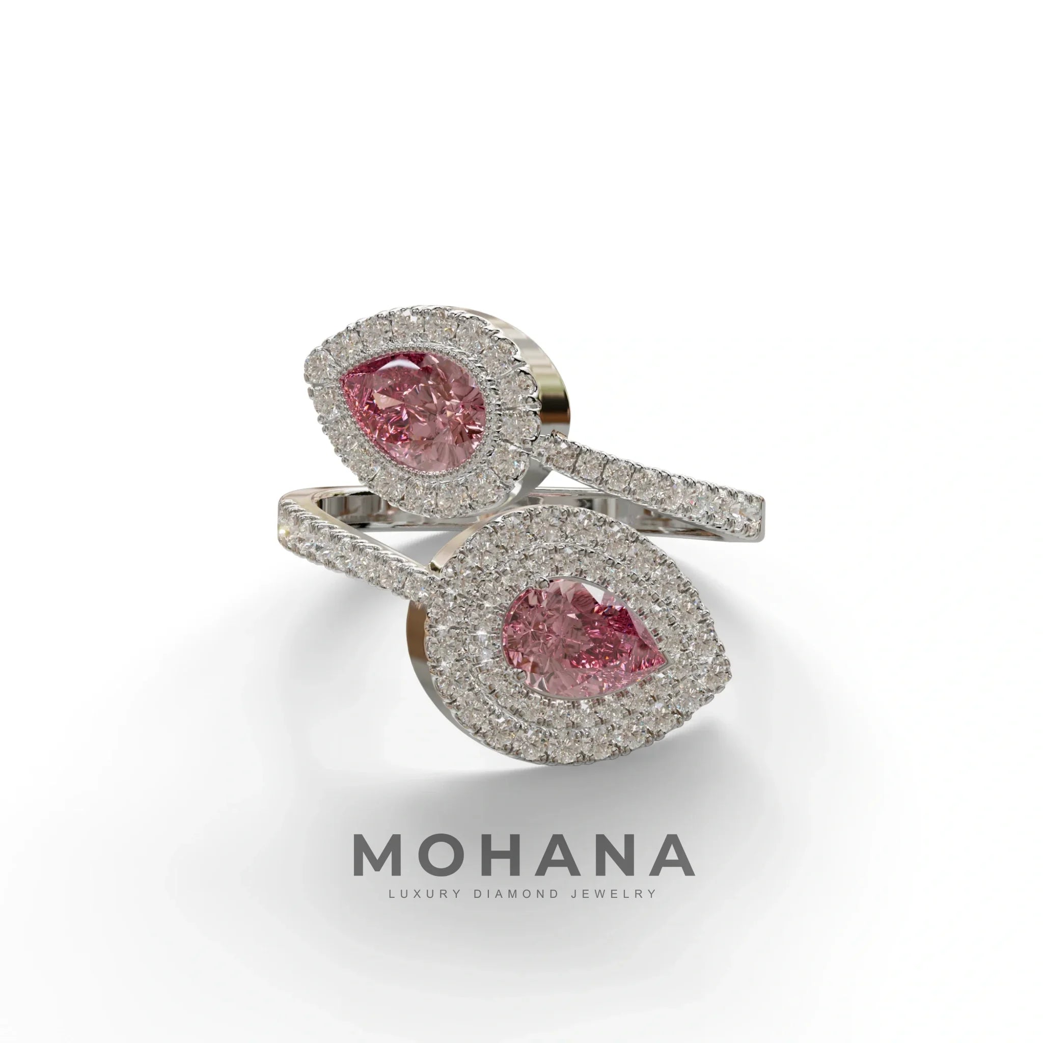 2 Carat Pink Pear Cut Halo & Pave Lab Grown Diamond Ring - Ahurissant - 10K Solid Gold / White Gold