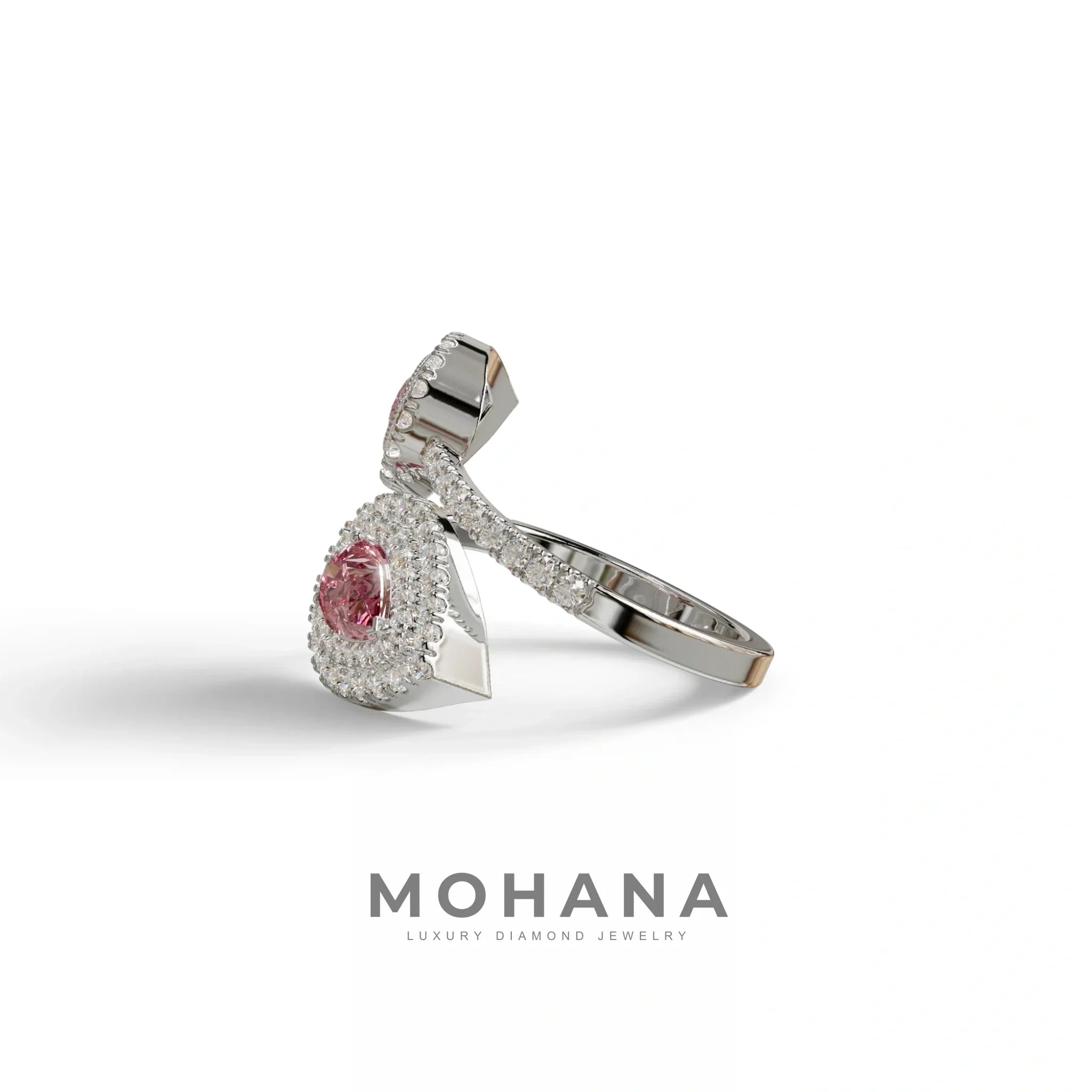 2 Carat Pink Pear Cut Halo & Pave Lab Grown Diamond Ring - Ahurissant