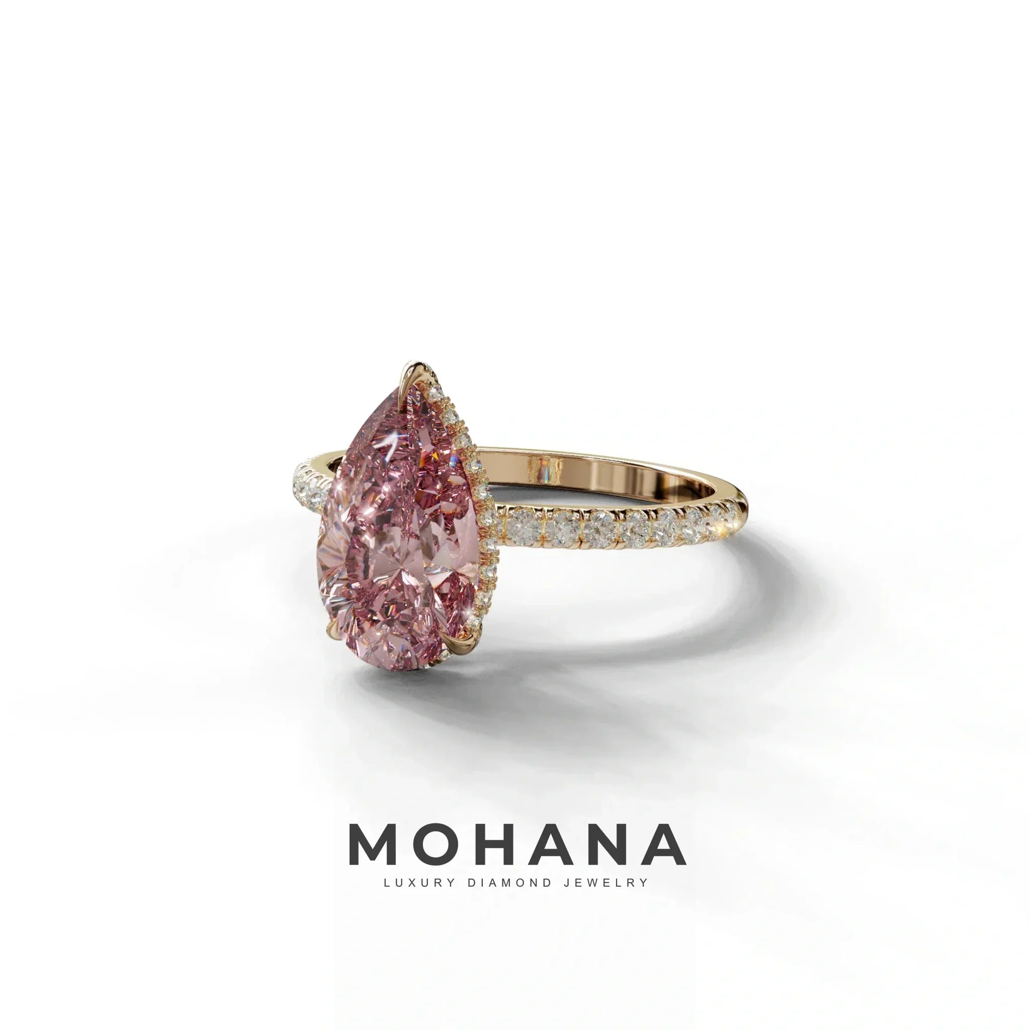 2 Carat Pink Pear Cut Hidden Halo & Pave Lab Diamond Ring
