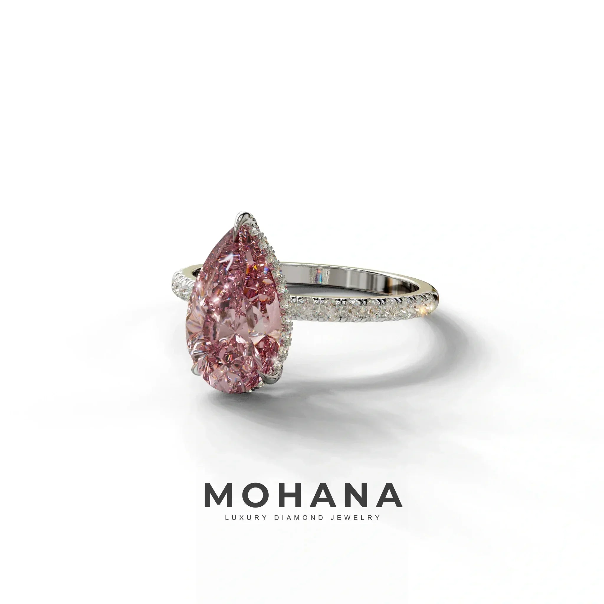 2 Carat Pink Pear Cut Hidden Halo & Pave Lab Diamond Ring