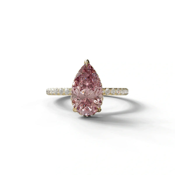 2 Carat Pink Lab Grown Diamond Engagement Ring – Pear Cut Hidden Halo