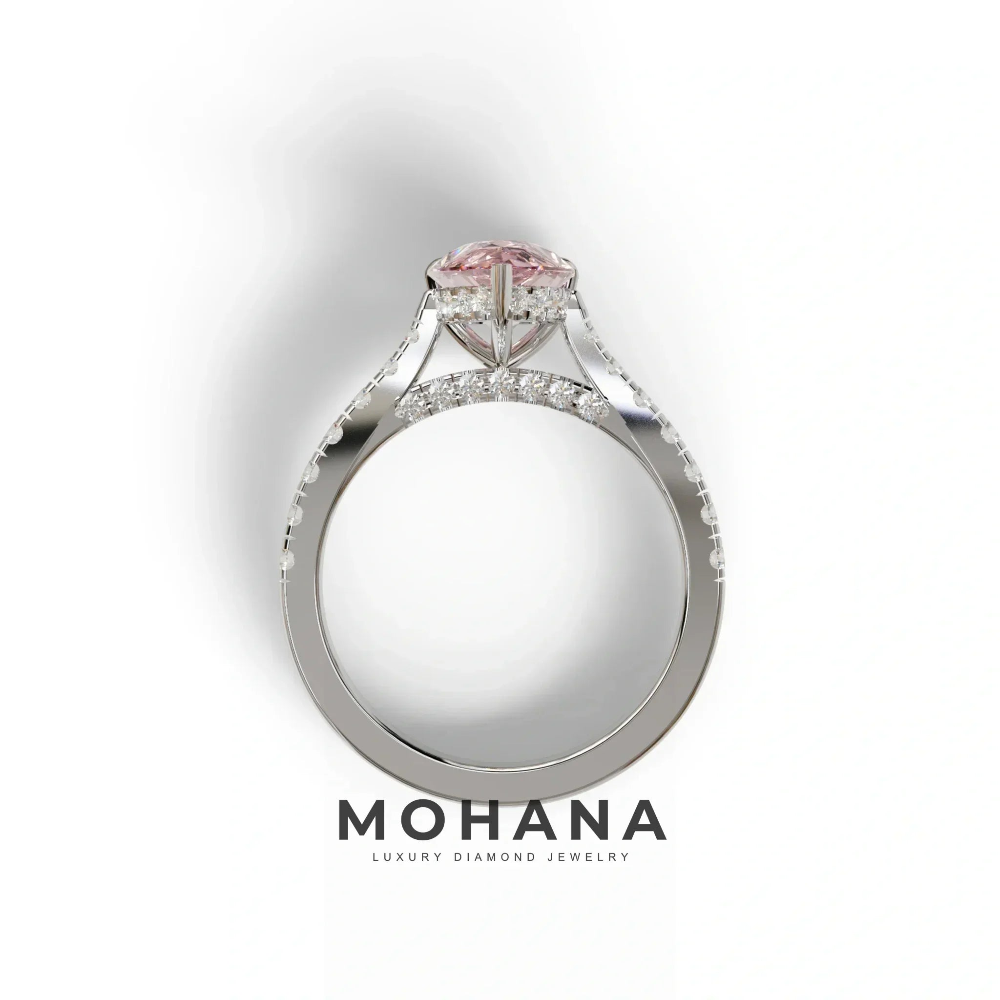 2 Carat Pink Pear Shaped Hidden Halo Lab Diamond Engagement Ring - Teardrop