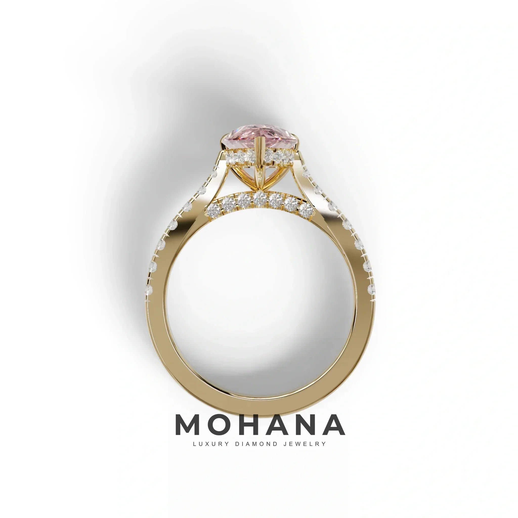 2 Carat Pink Pear Shaped Hidden Halo Lab Diamond Engagement Ring - Teardrop