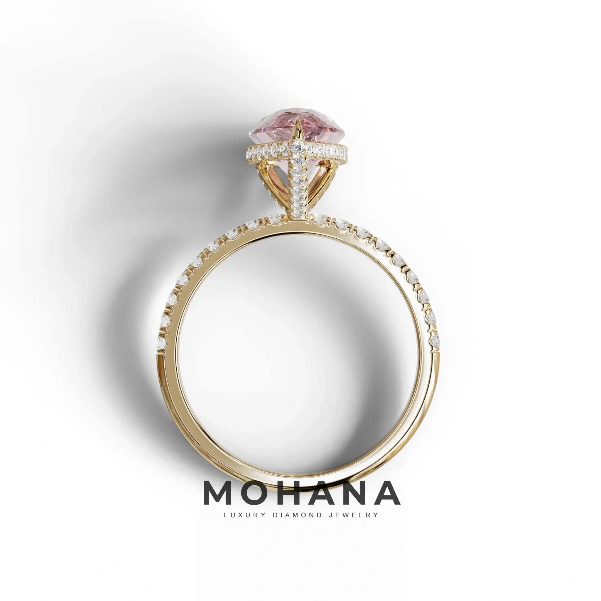 2 Carat Pink Pear Cut Hidden Halo & Pave Lab Diamond Ring
