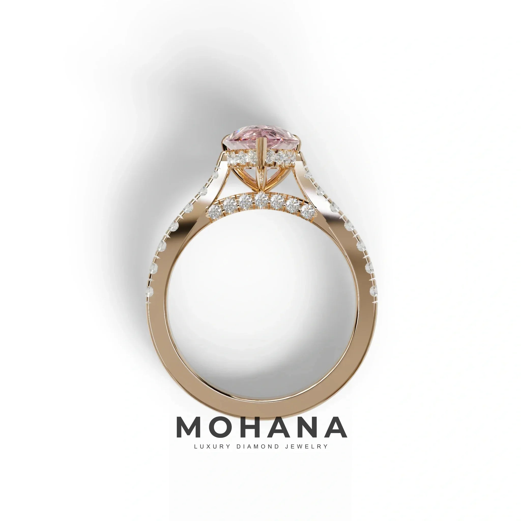 2 Carat Pink Pear Shaped Hidden Halo Lab Diamond Engagement Ring - Teardrop