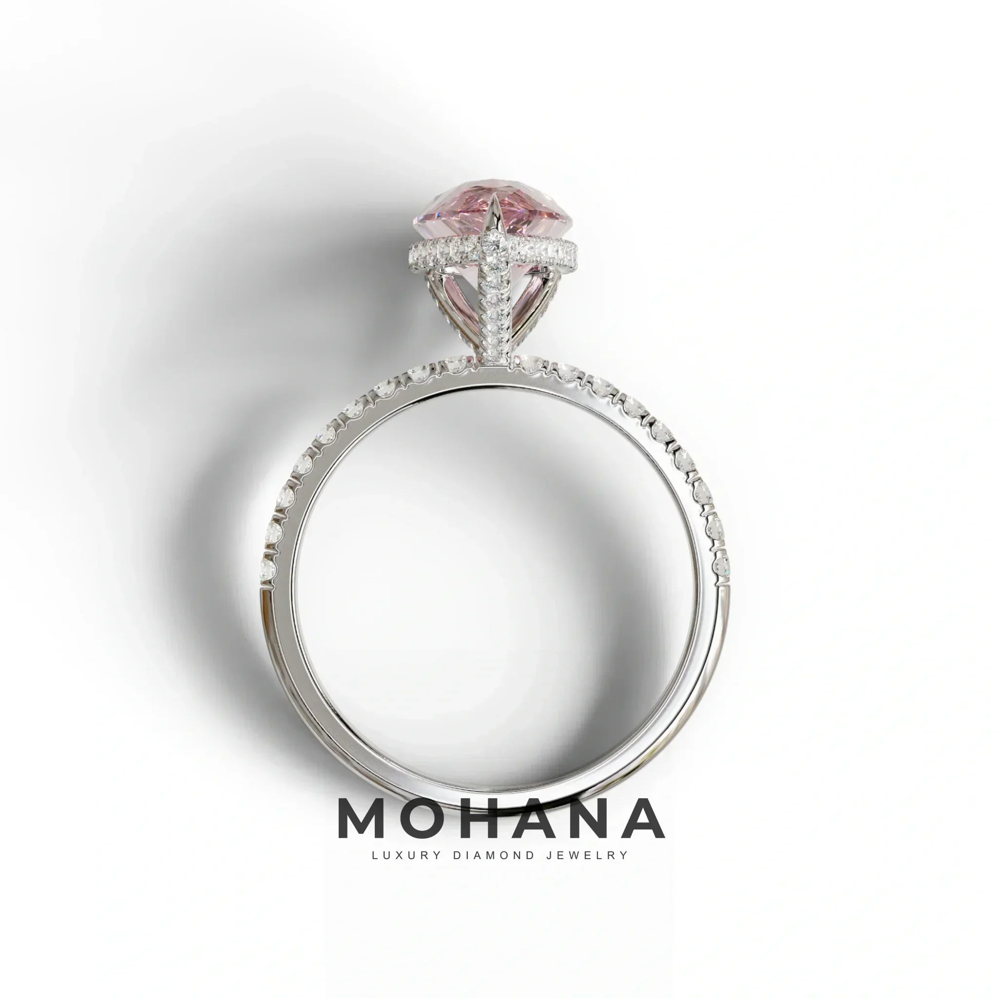 2 Carat Pink Pear Cut Hidden Halo & Pave Lab Diamond Ring