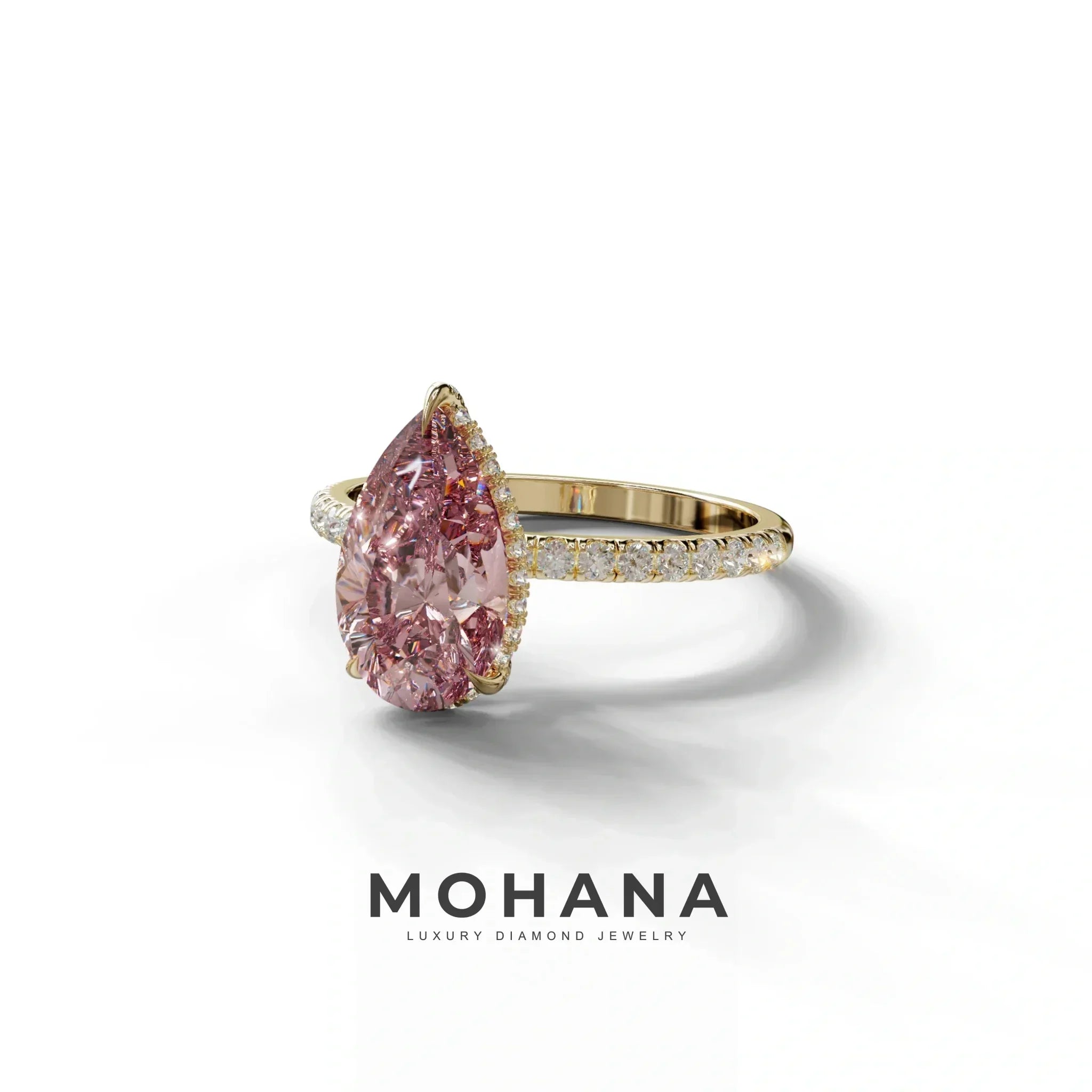 2 Carat Pink Pear Cut Hidden Halo & Pave Lab Diamond Ring
