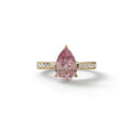 2 Carat Pink Pear Shaped Hidden Halo Lab Diamond Engagement Ring - Teardrop - 10K Solid Gold / Yellow Gold