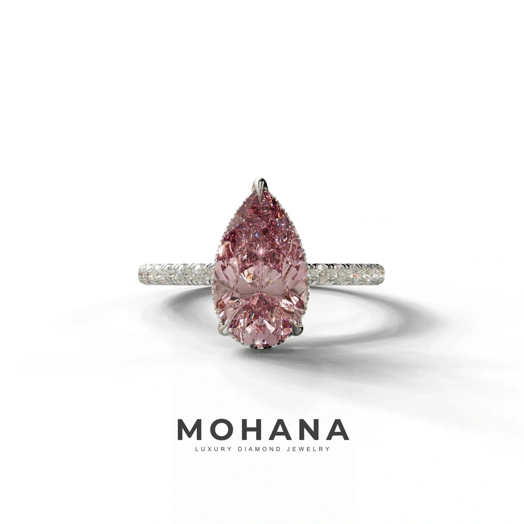 2 Carat Pink Pear Cut Hidden Halo & Pave Lab Diamond Ring - 10K Solid Gold / White Gold