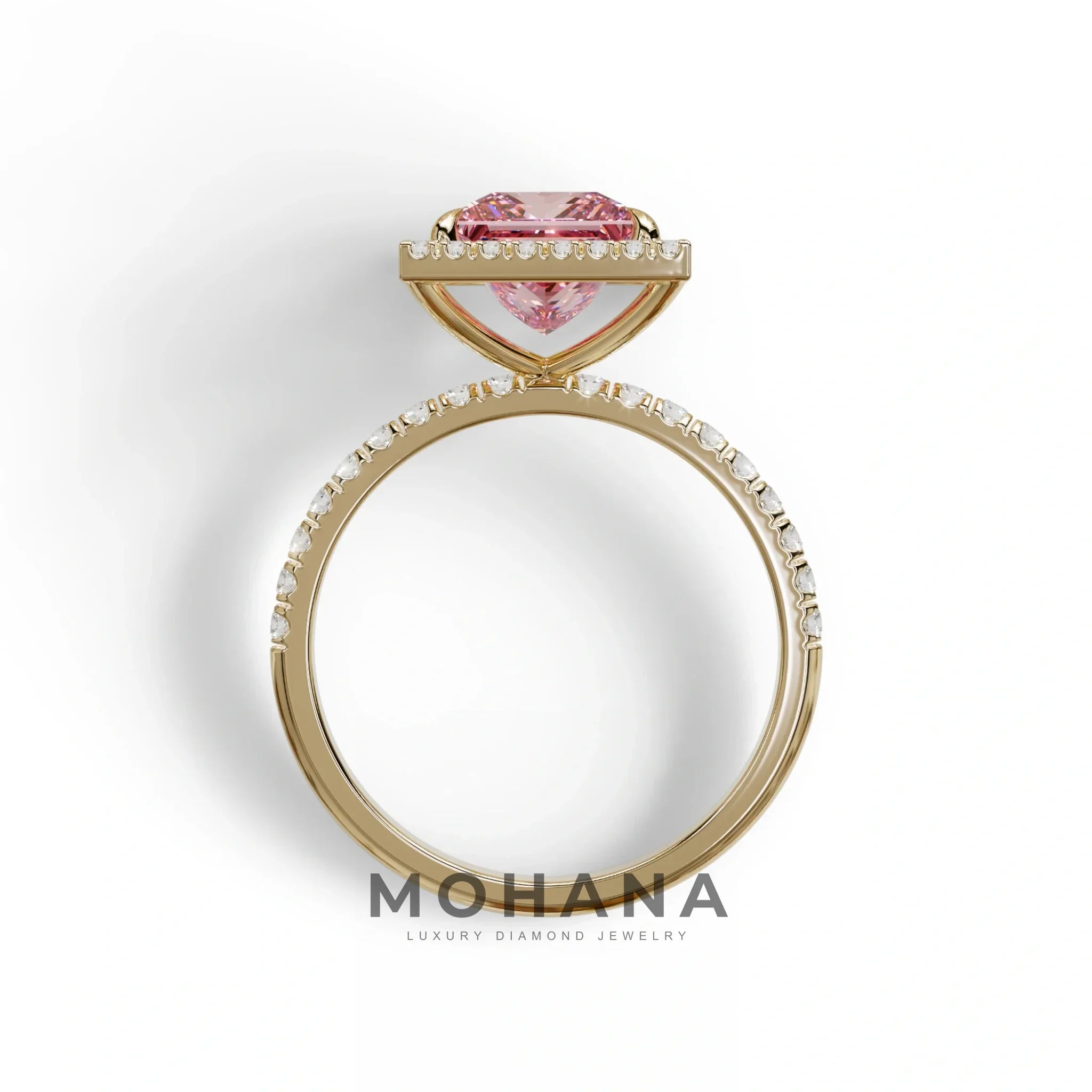 2 Carat Pink Princess Cut Halo & Pave Lab Diamond Ring - Diamond Prime