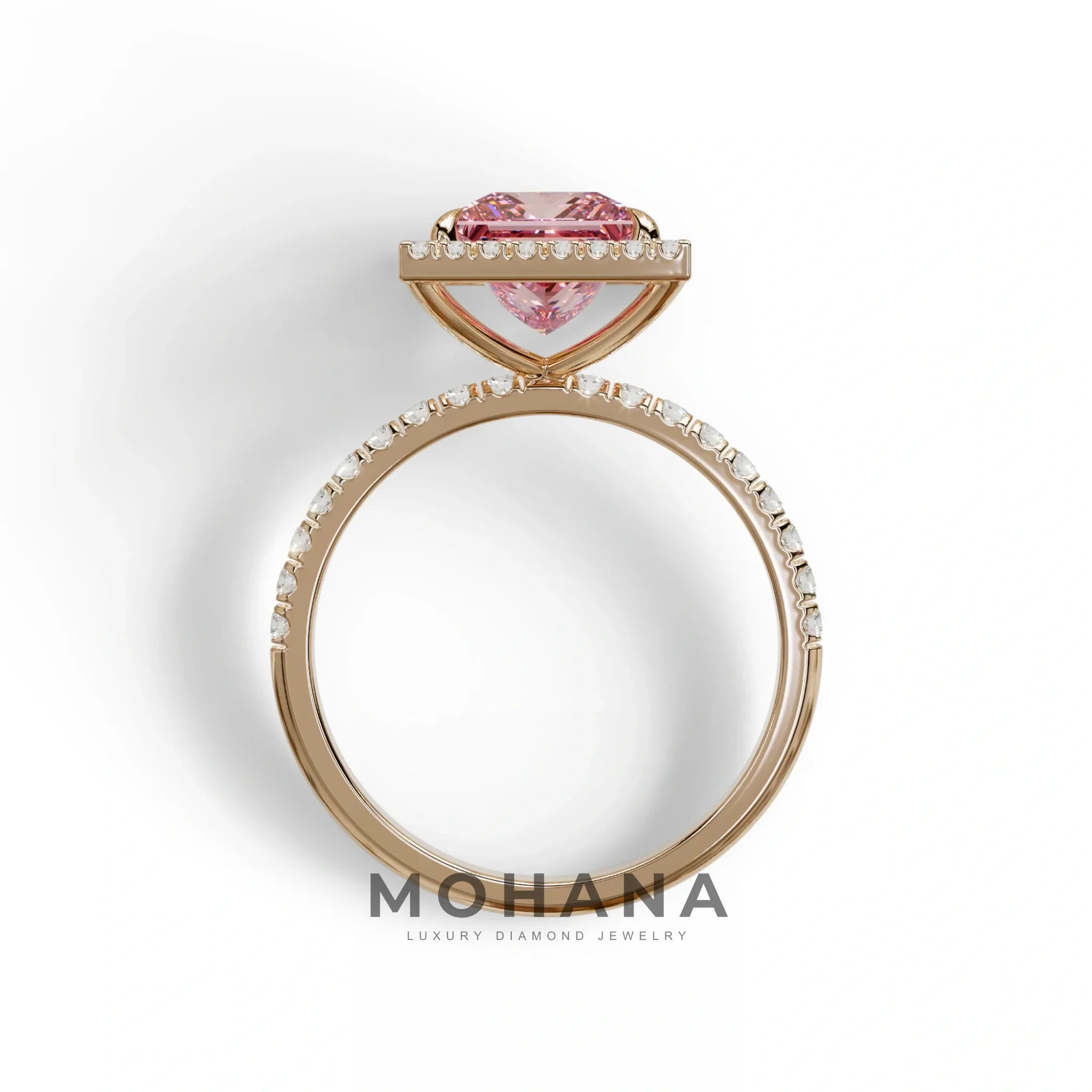 2 Carat Pink Princess Cut Halo & Pave Lab Diamond Ring - Diamond Prime