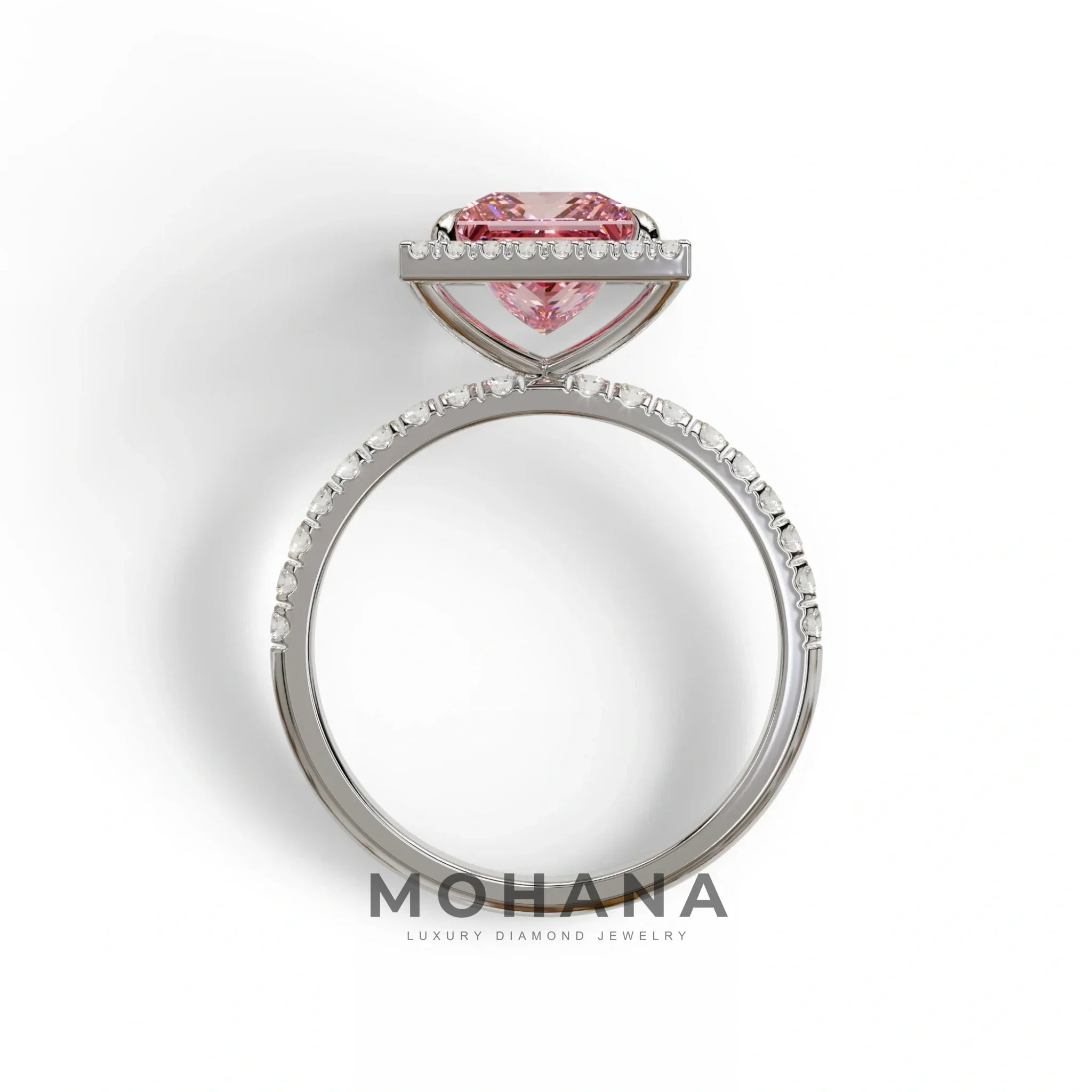 2 Carat Pink Princess Cut Halo & Pave Lab Diamond Ring - Diamond Prime
