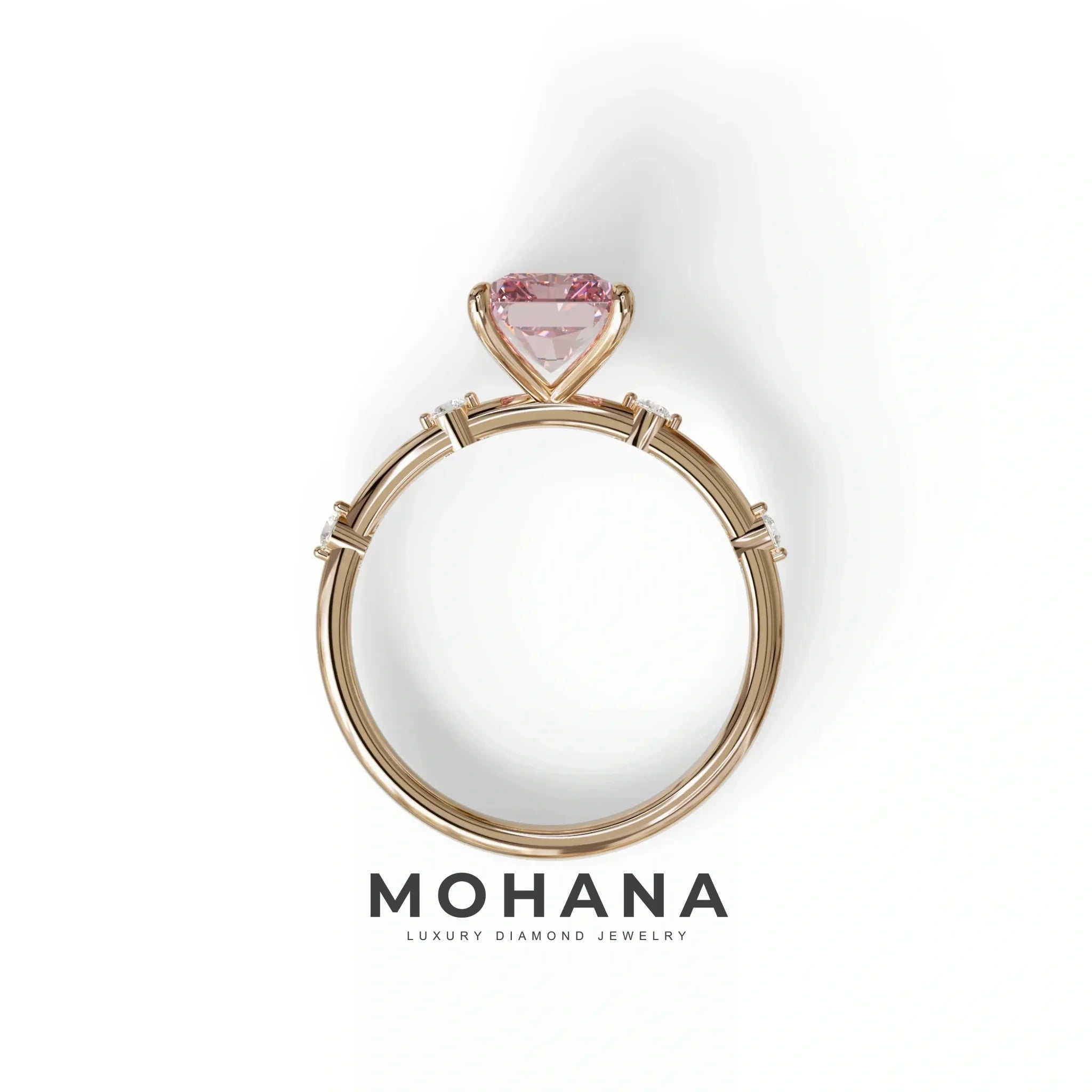 2 Ct Fancy Vivid Pink Radiant Cut Lab Grown Diamond Engagement Ring | Space-Chanel Setting - Elaria