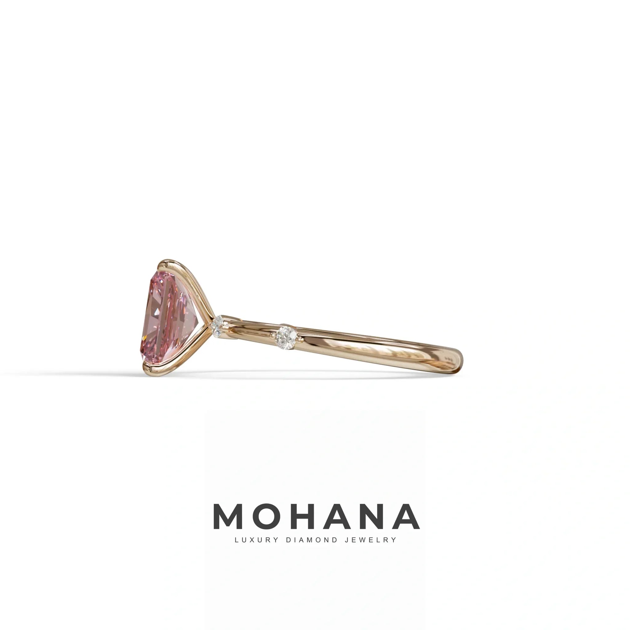 2 Ct Fancy Vivid Pink Radiant Cut Lab Grown Diamond Engagement Ring | Space-Chanel Setting - Elaria