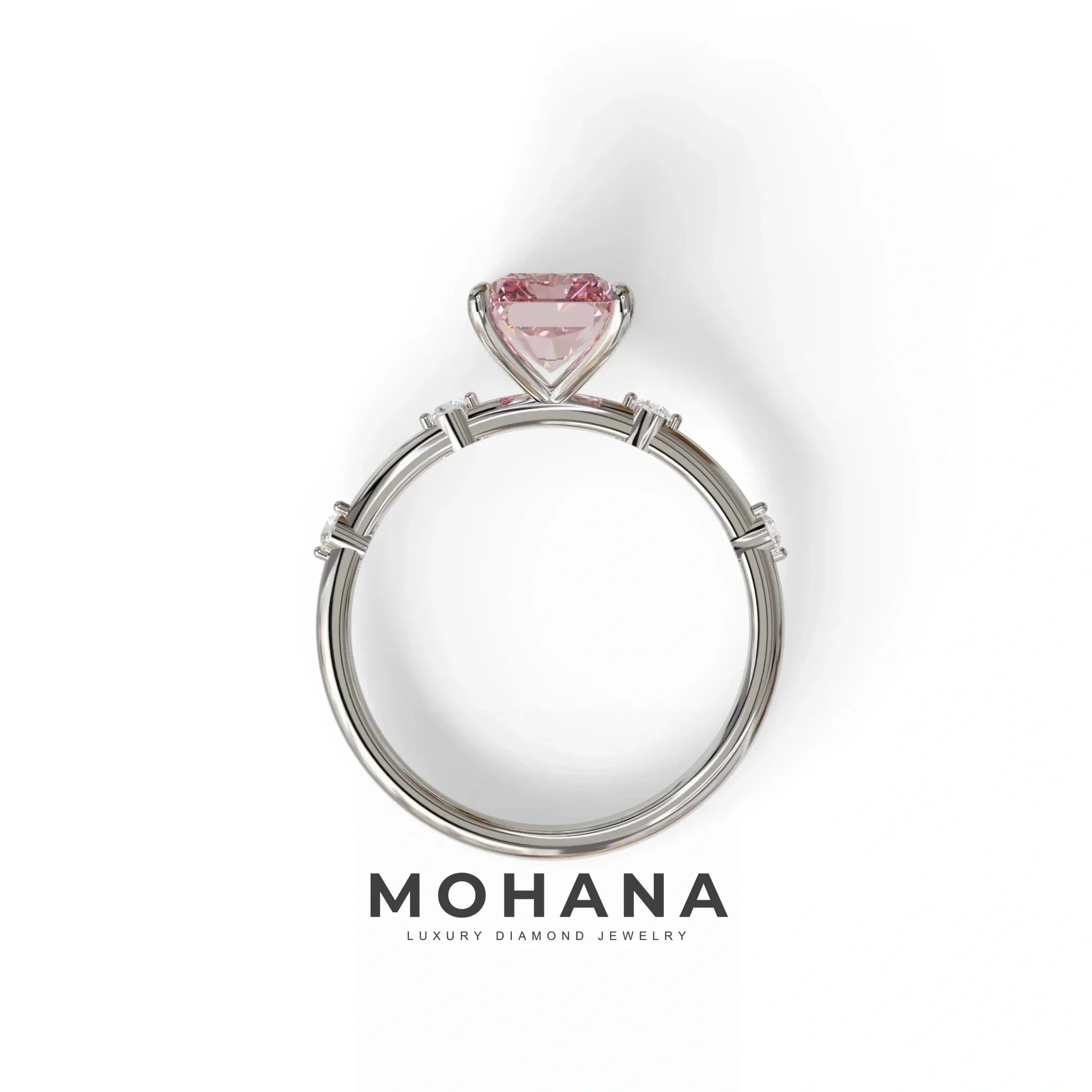 2 Ct Fancy Vivid Pink Radiant Cut Lab Grown Diamond Engagement Ring | Space-Chanel Setting - Elaria