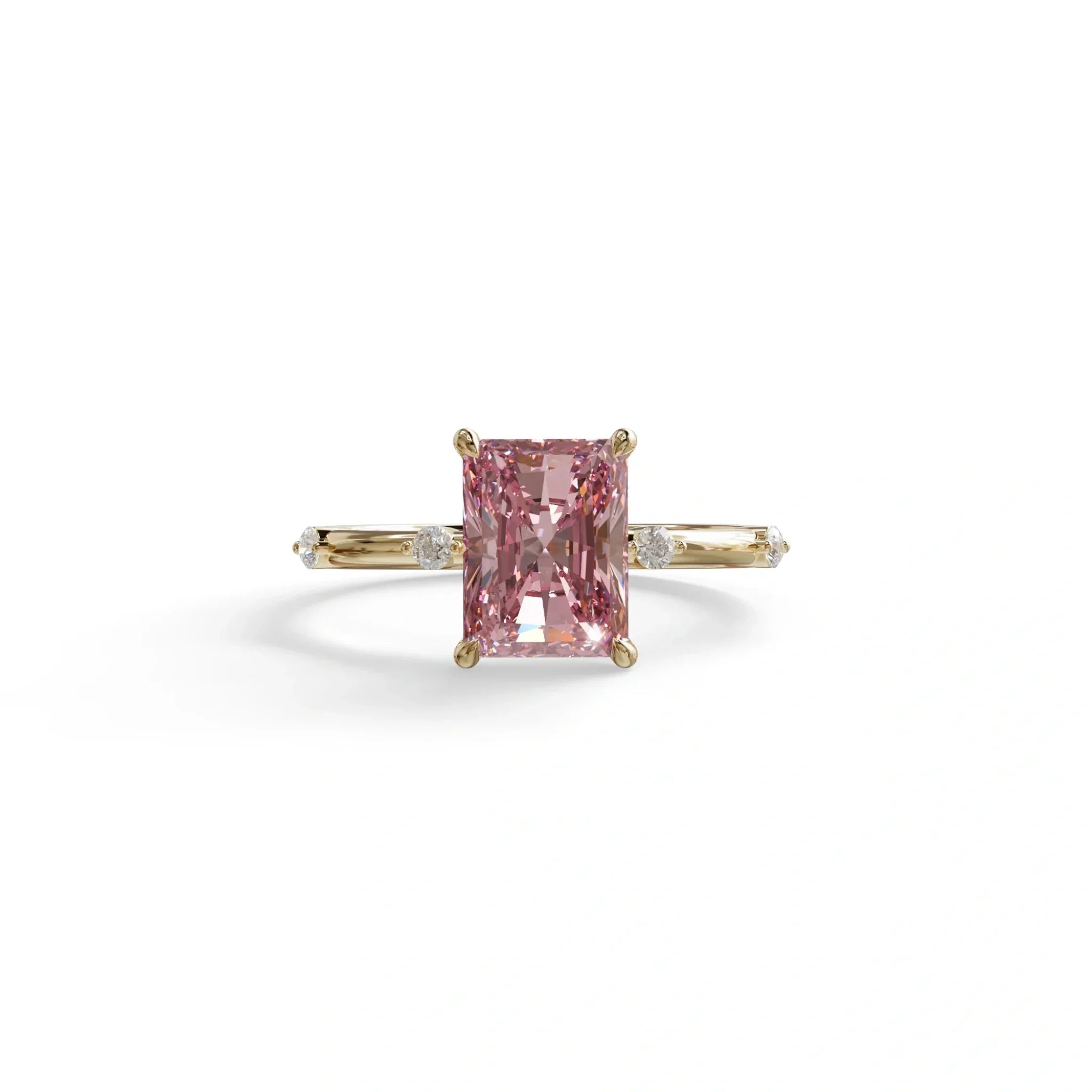 2 Ct Fancy Vivid Pink Radiant Cut Lab Grown Diamond Engagement Ring | Space-Chanel Setting - Elaria - 10K Solid Gold