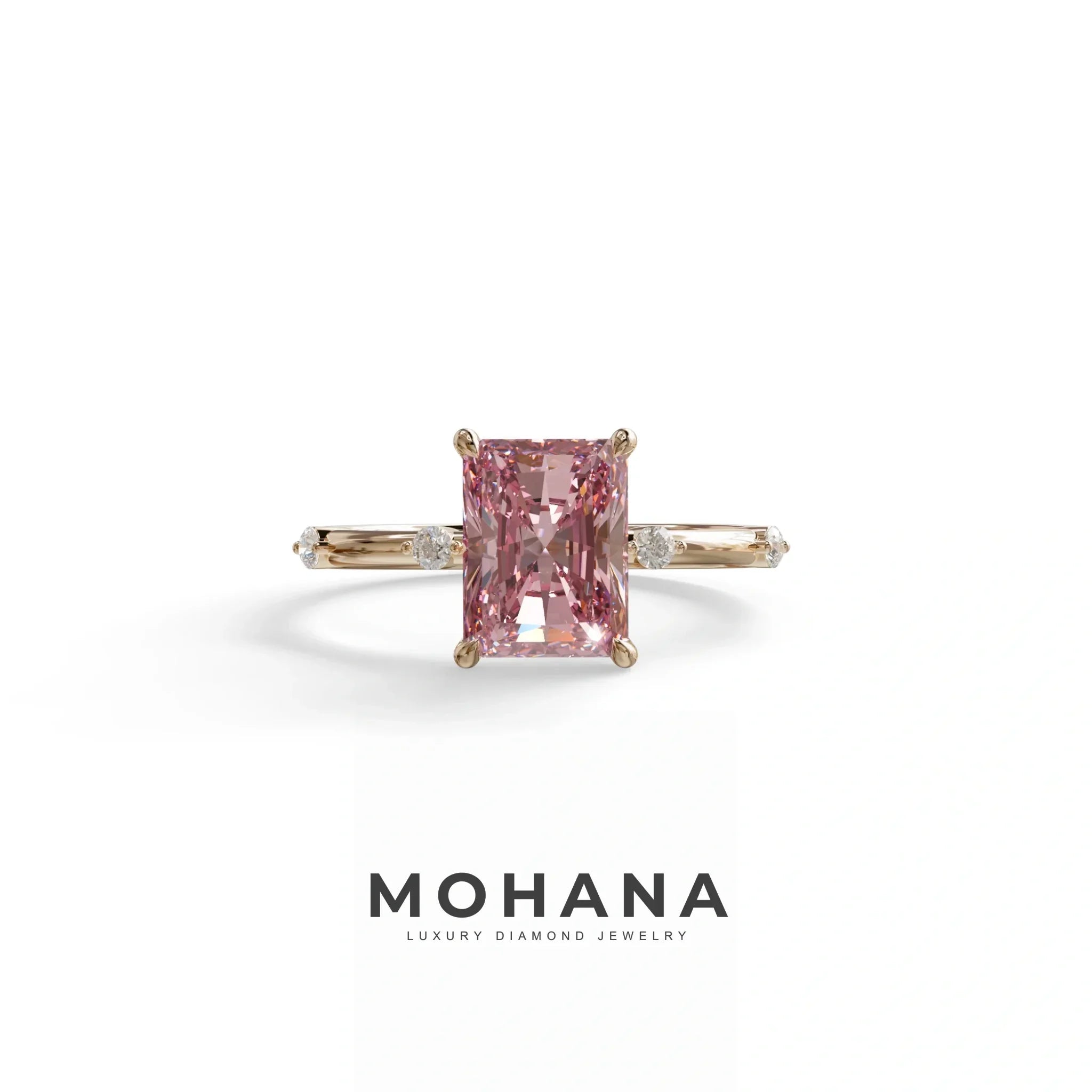 2 Ct Fancy Vivid Pink Radiant Cut Lab Grown Diamond Engagement Ring | Space-Chanel Setting - Elaria - 10K Solid Gold