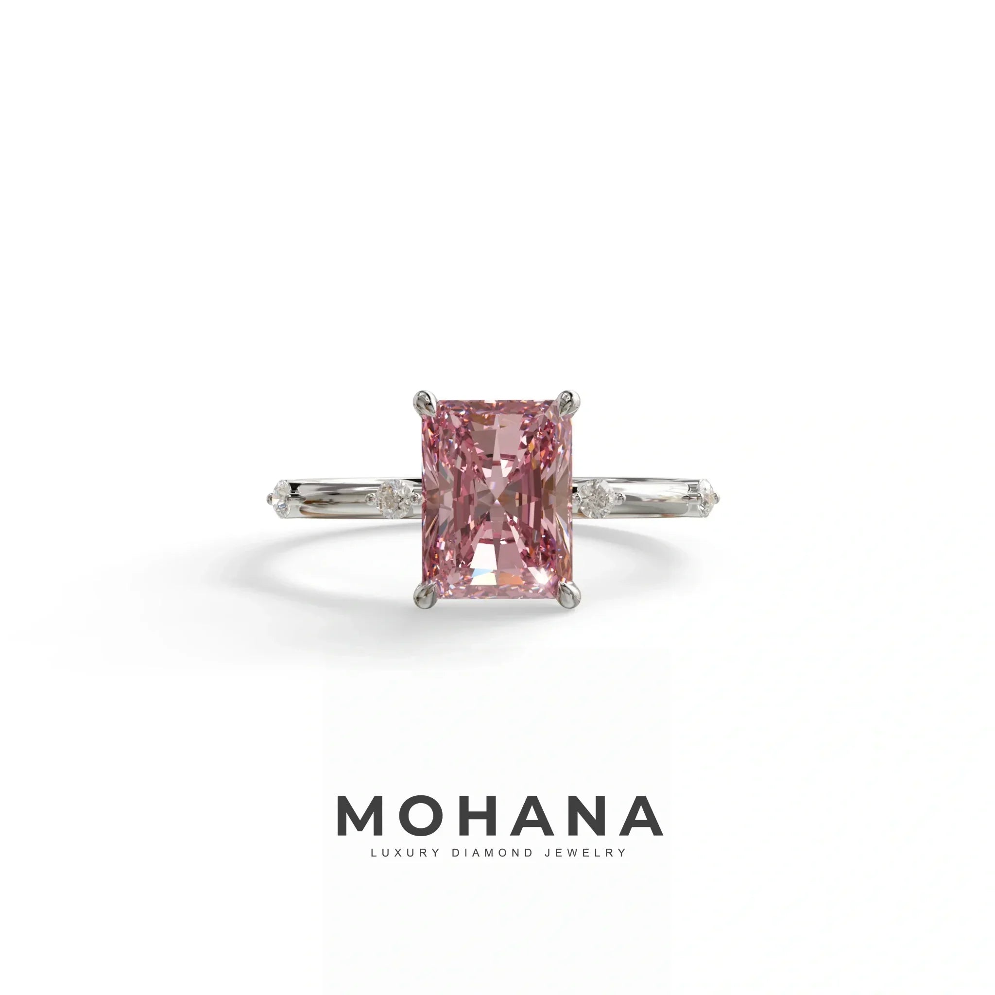 2 Ct Fancy Vivid Pink Radiant Cut Lab Grown Diamond Engagement Ring | Space-Chanel Setting - Elaria - 10K Solid Gold