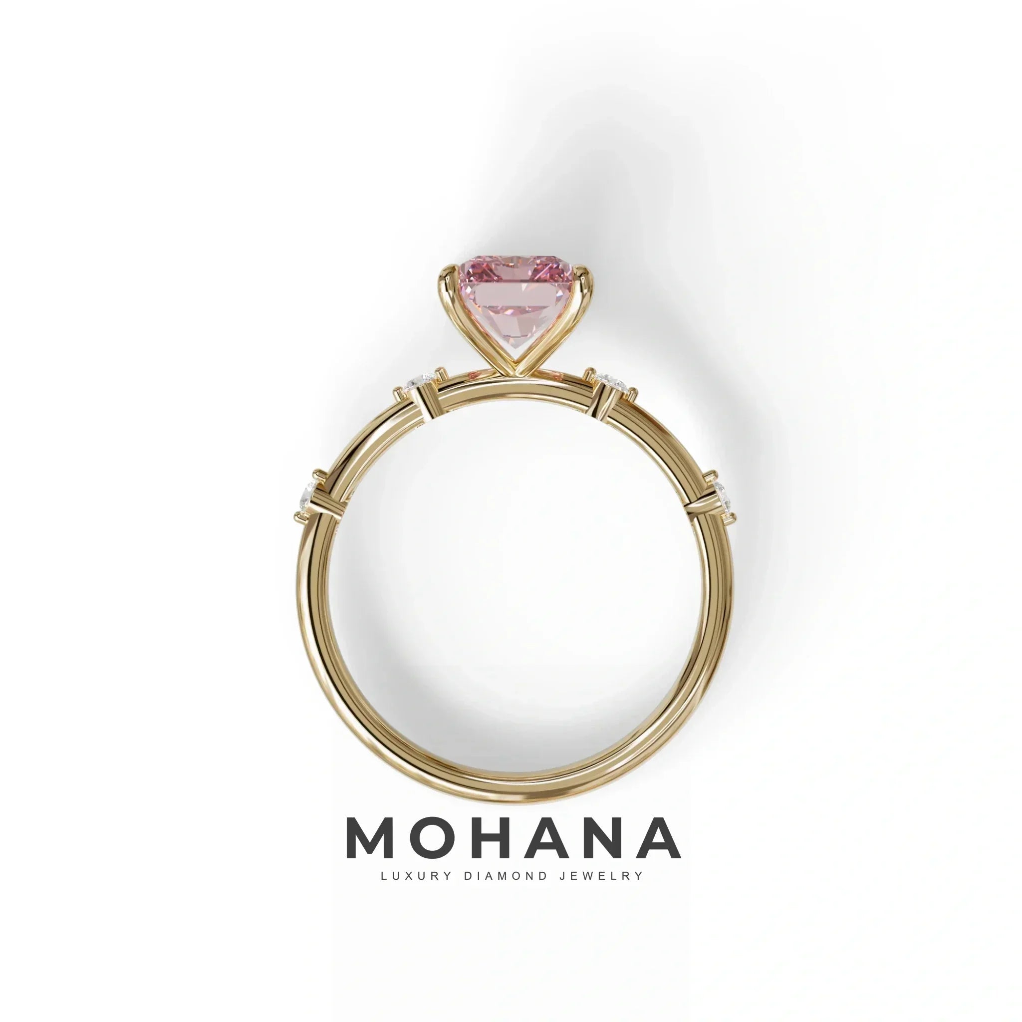 2 Ct Fancy Vivid Pink Radiant Cut Lab Grown Diamond Engagement Ring | Space-Chanel Setting - Elaria