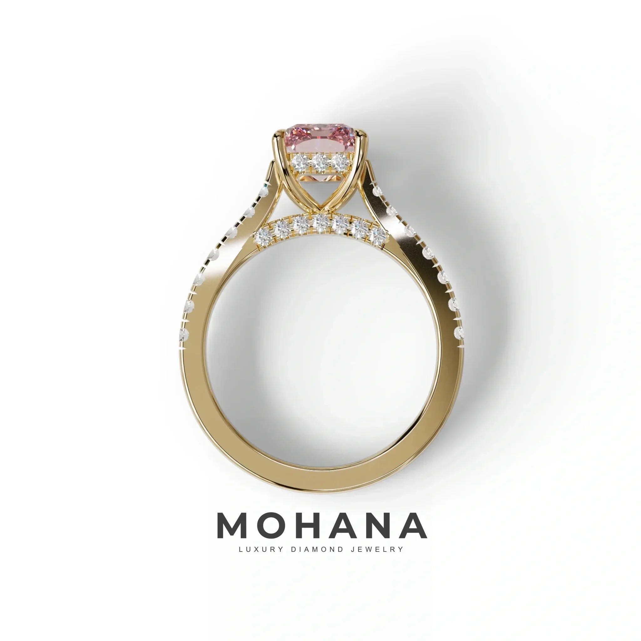 2 Carat Pink Radiant Cut Halo & Pave Lab Grown Diamond Ring- Asphalt