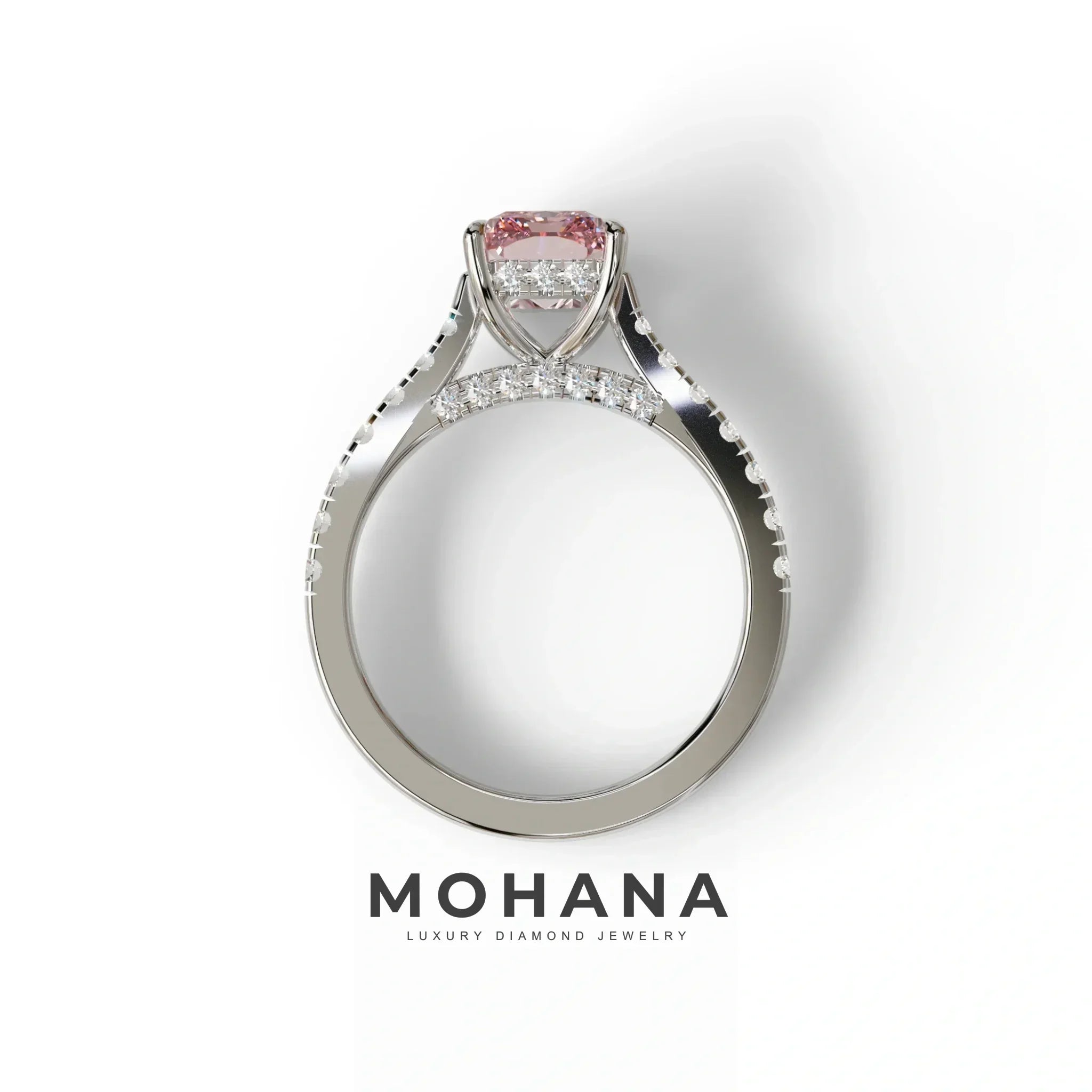 2 Carat Pink Radiant Cut Halo & Pave Lab Grown Diamond Ring- Asphalt