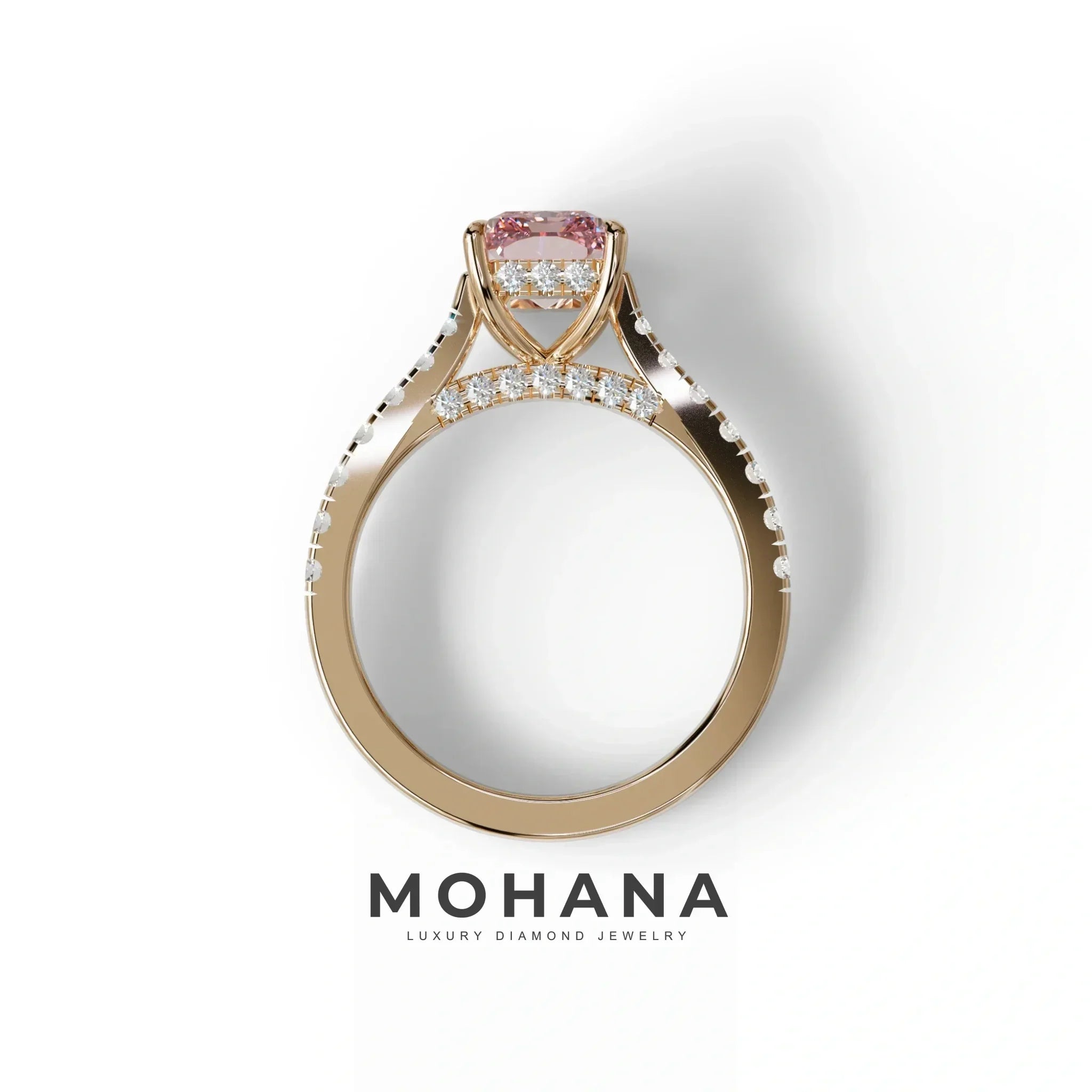2 Carat Pink Radiant Cut Halo & Pave Lab Grown Diamond Ring- Asphalt