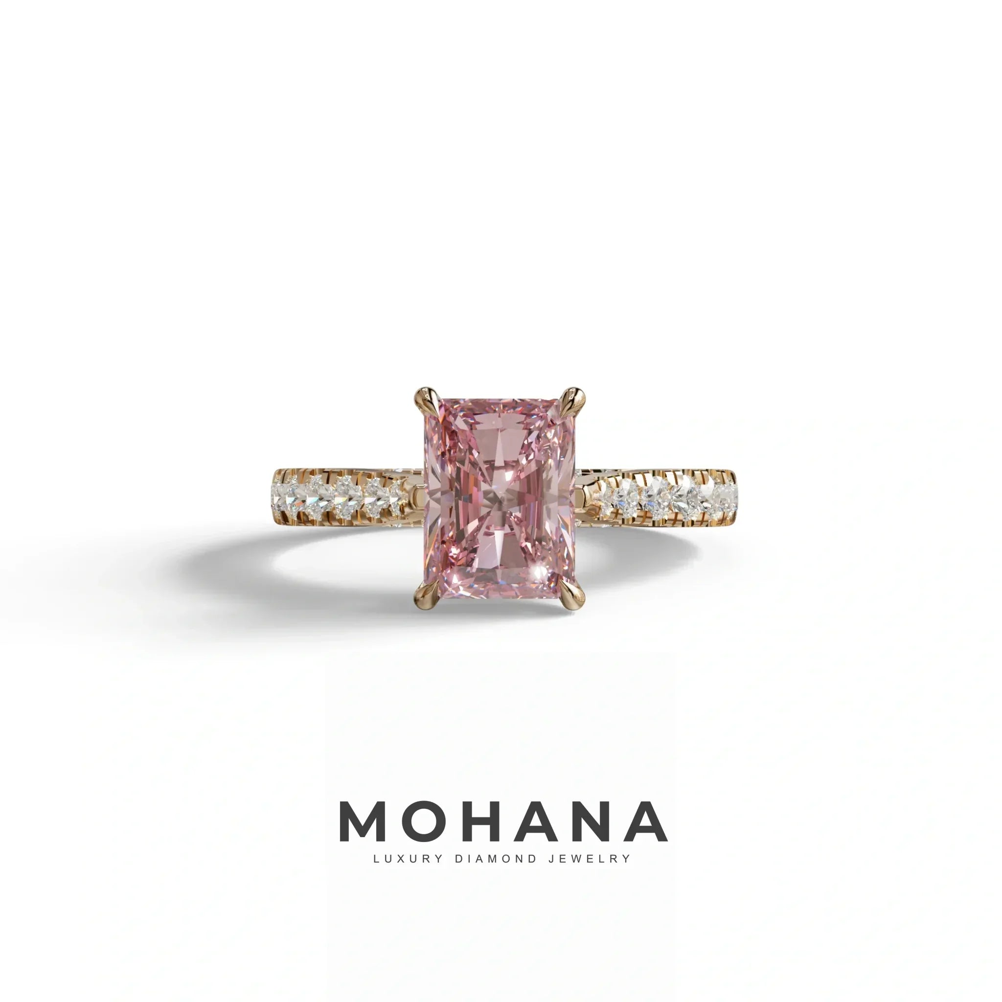 2 Carat Pink Radiant Cut Halo & Pave Lab Grown Diamond Ring- Asphalt