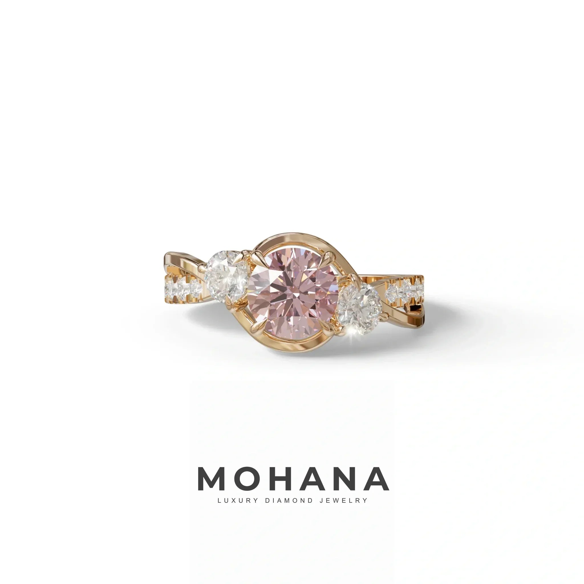 2 Carat Pink Lab Grown Diamond Round Engagement Ring - Giverny - 10K Solid Gold / Rose Gold