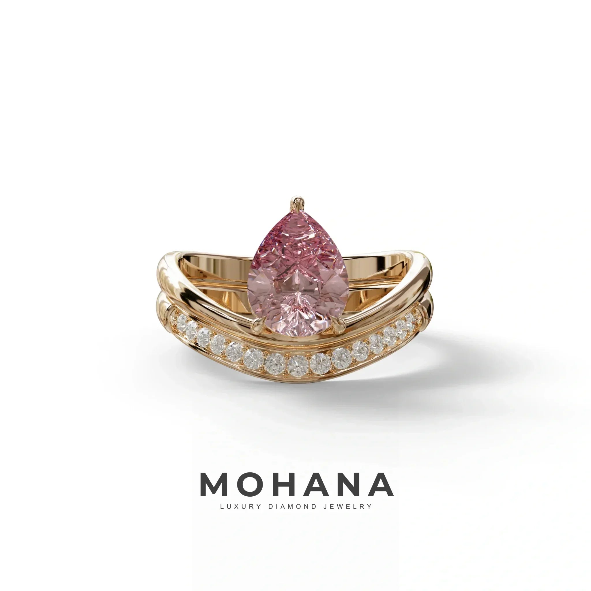 2 Carat Pink Color Lab Diamond Wedding Ring set - Gemini - 10K Solid Gold / Rose Gold
