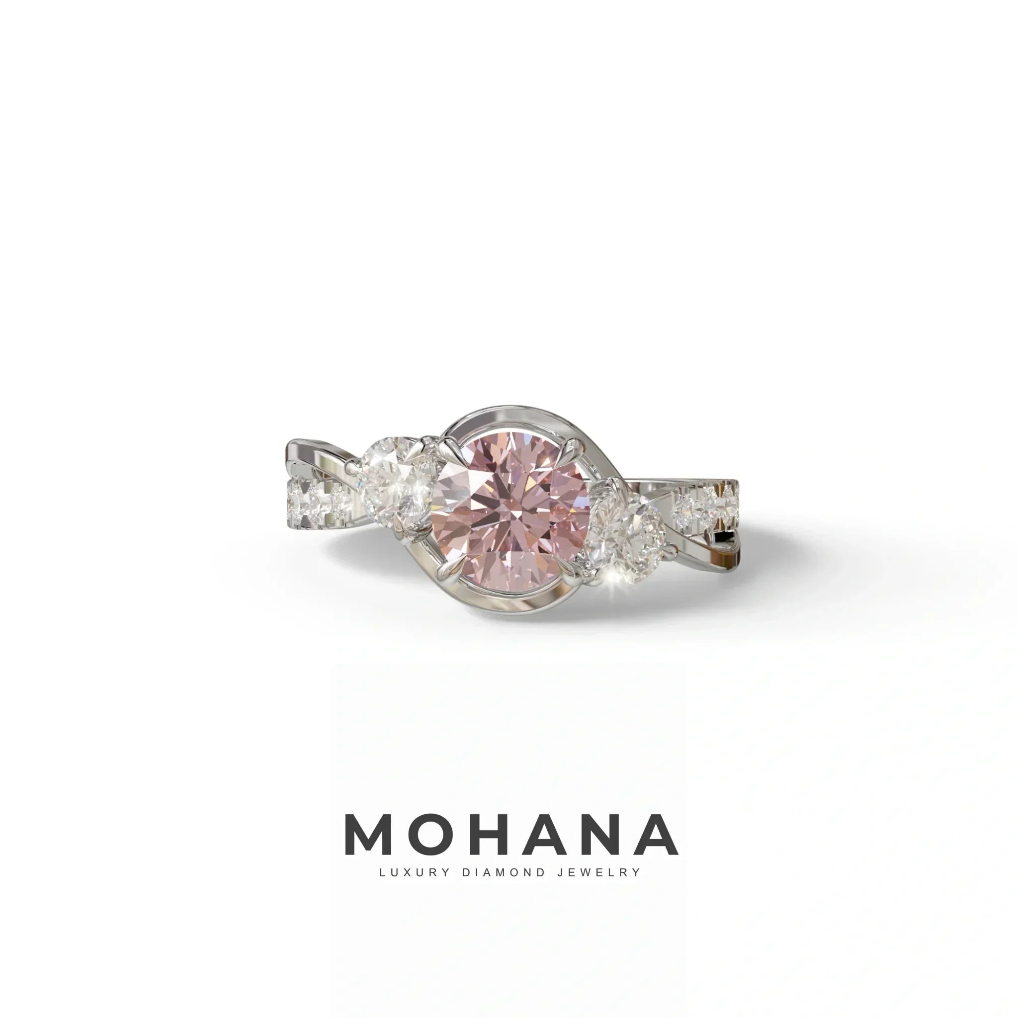 2 Carat Pink Lab Grown Diamond Round Engagement Ring - Giverny - 10K Solid Gold / White Gold