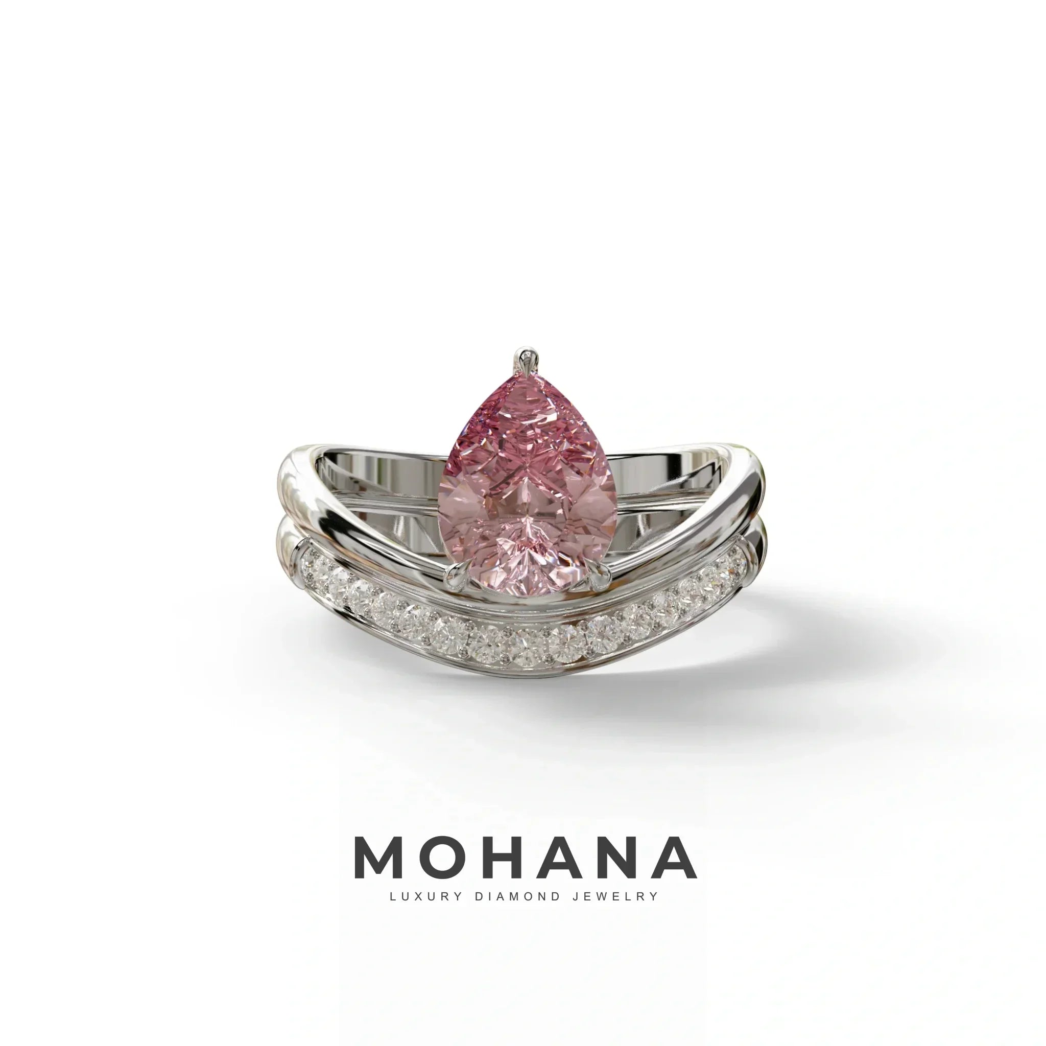 2 Carat Pink Color Lab Diamond Wedding Ring set - Gemini - 10K Solid Gold / White Gold