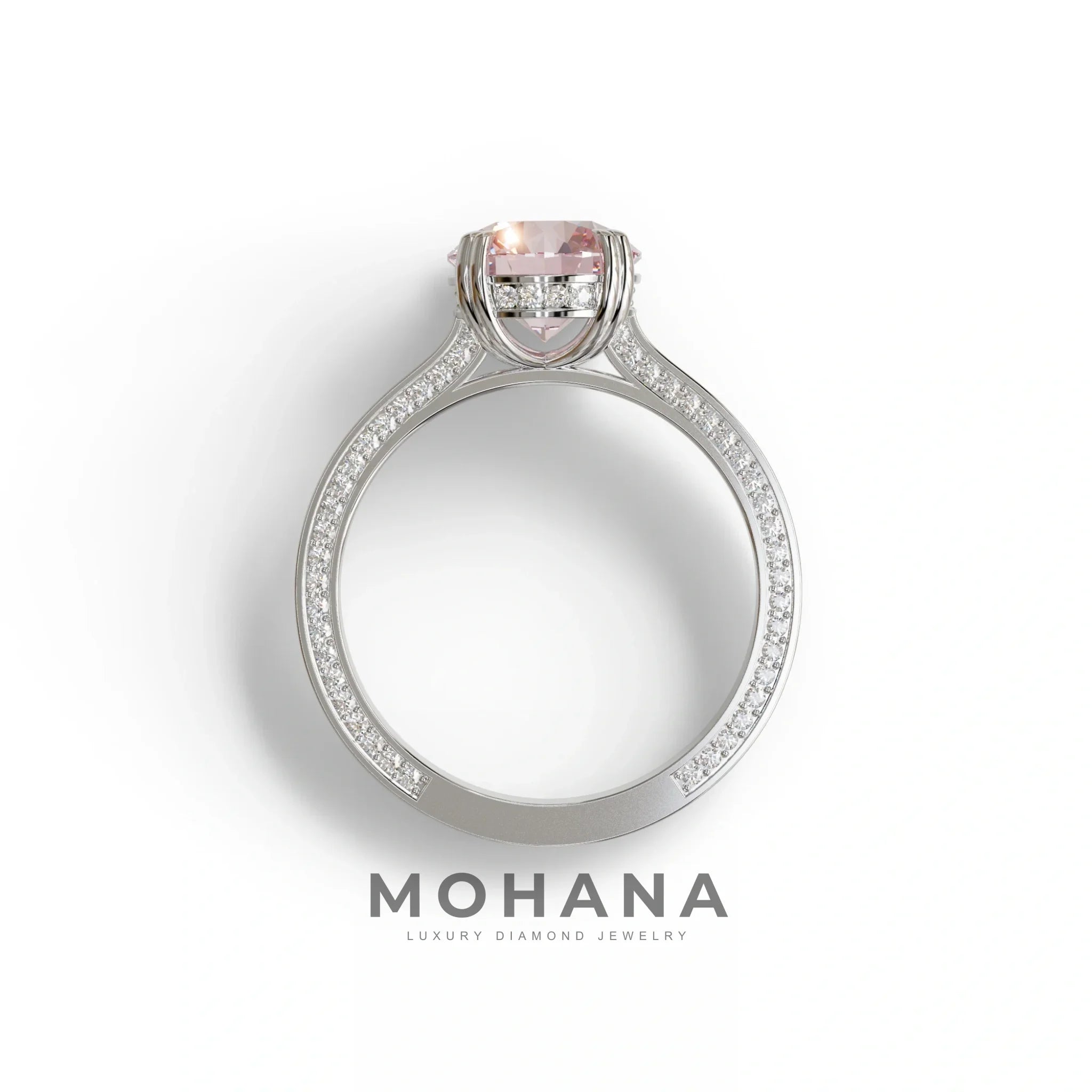 2 Carat Pink Round Cut Hidden Halo Lab Diamond Engagement Ring - Maeve