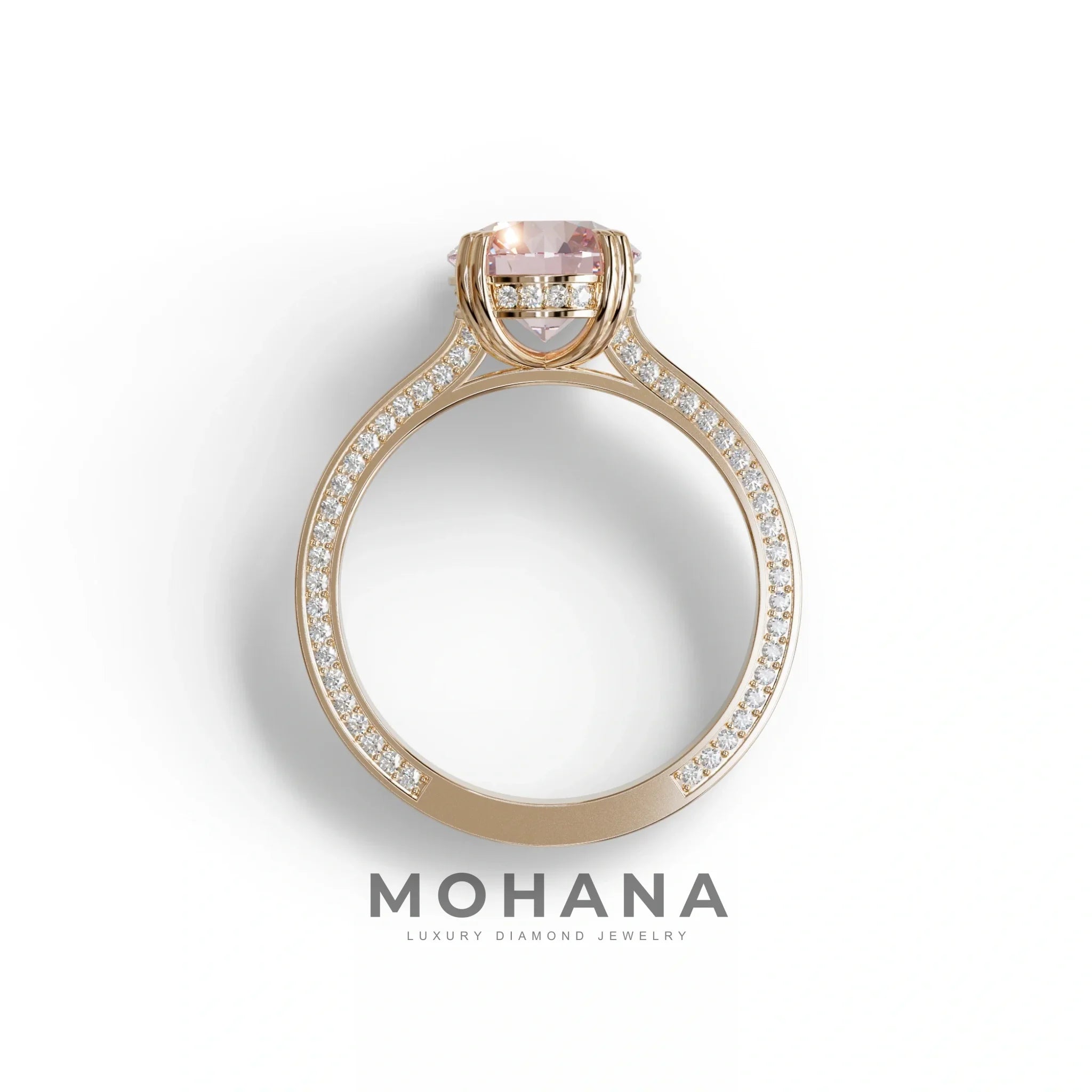 2 Carat Pink Round Cut Hidden Halo Lab Diamond Engagement Ring - Maeve
