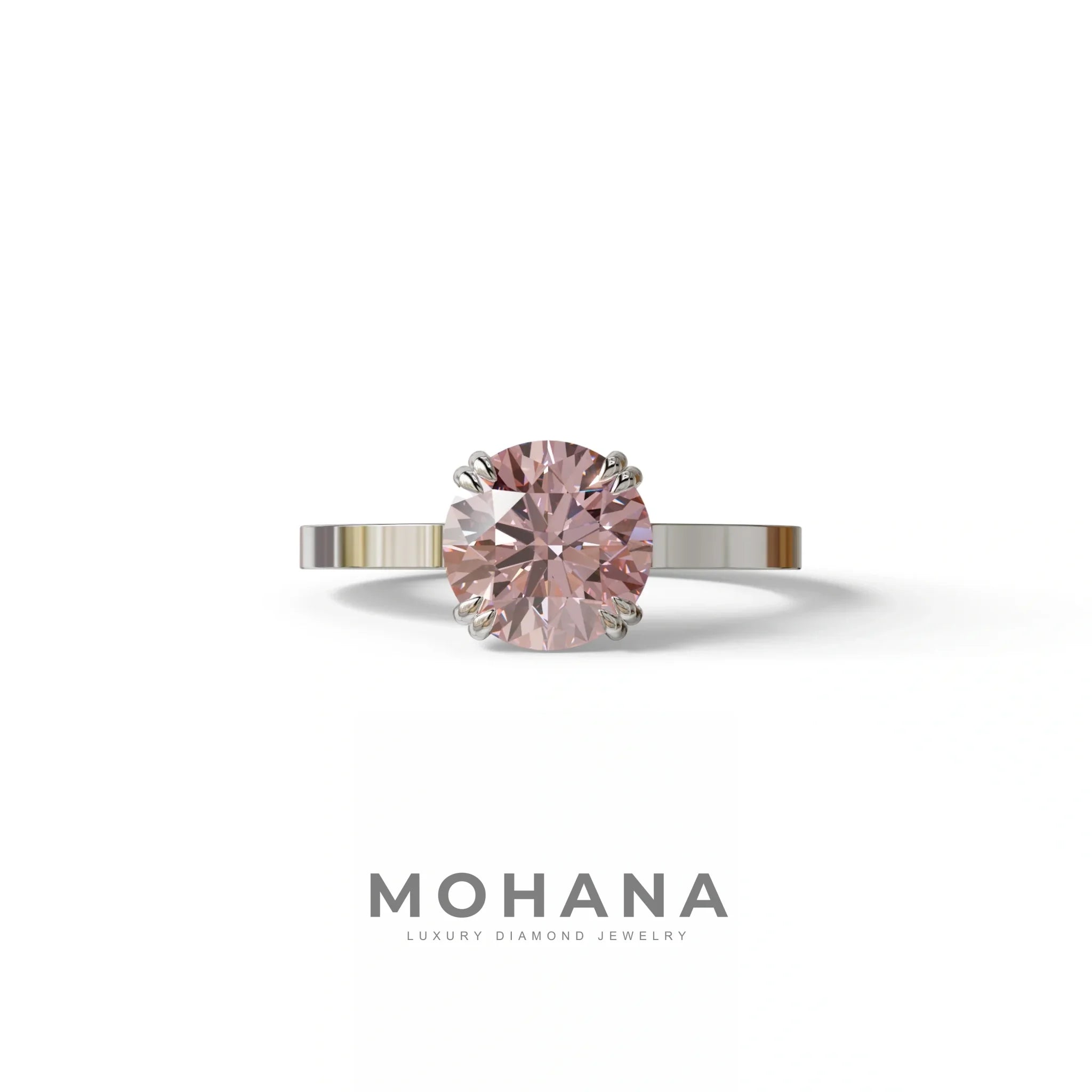 2 Carat Pink Round Cut Hidden Halo Lab Diamond Engagement Ring - Maeve - 10K Solid Gold / White Gold