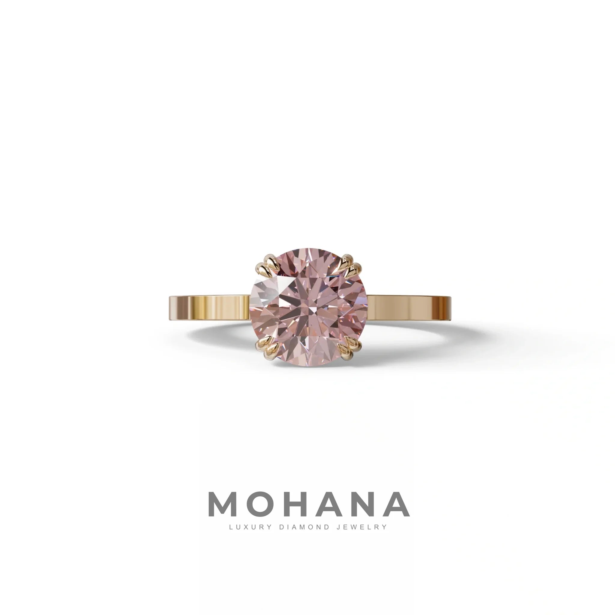 2 Carat Pink Round Cut Hidden Halo Lab Diamond Engagement Ring - Maeve - 10K Solid Gold / Rose Gold