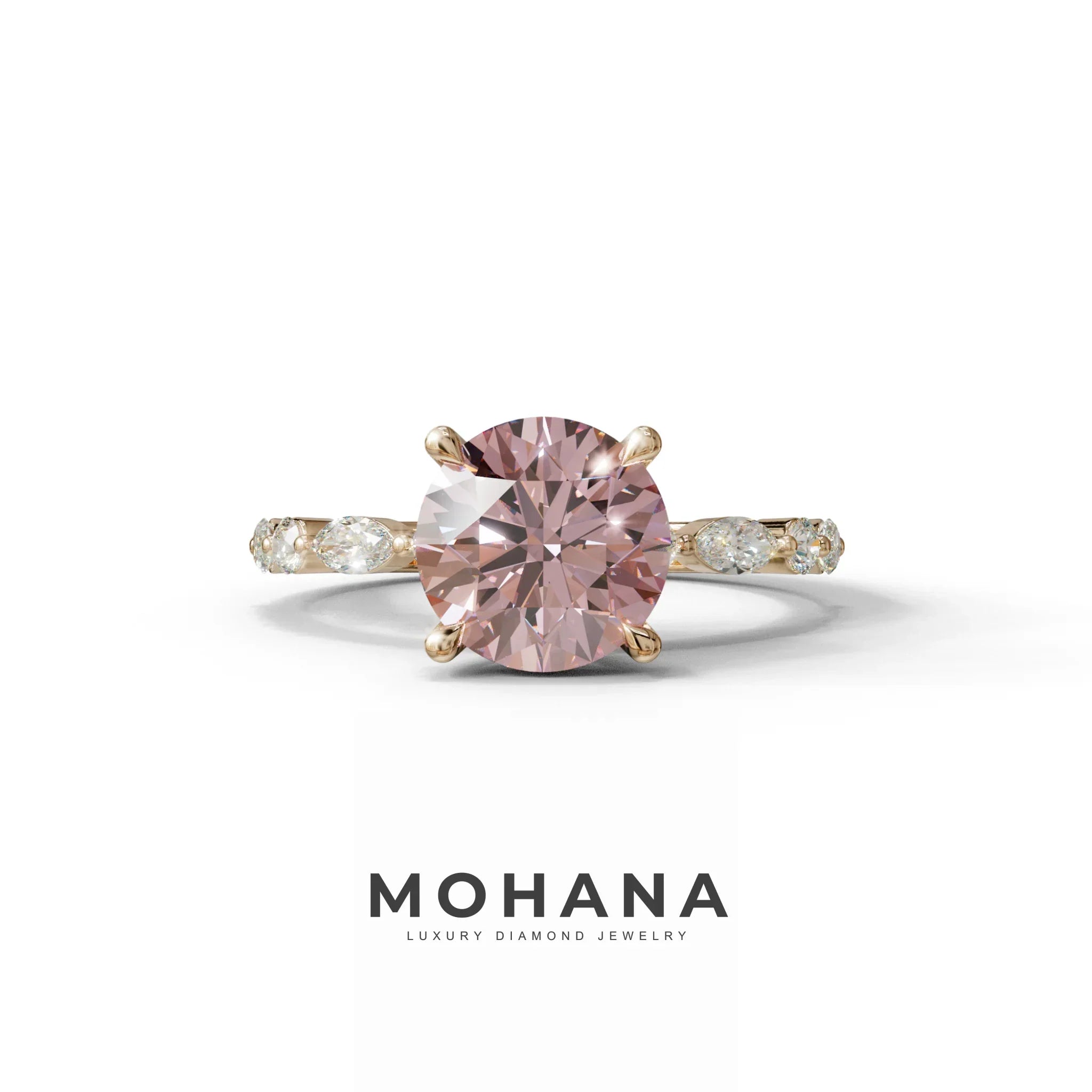 2 Carat Pink Round Cut Hidden Halo & Pave Set Lab Diamond Ring - Pure Origin - 10K Solid Gold / Rose Gold