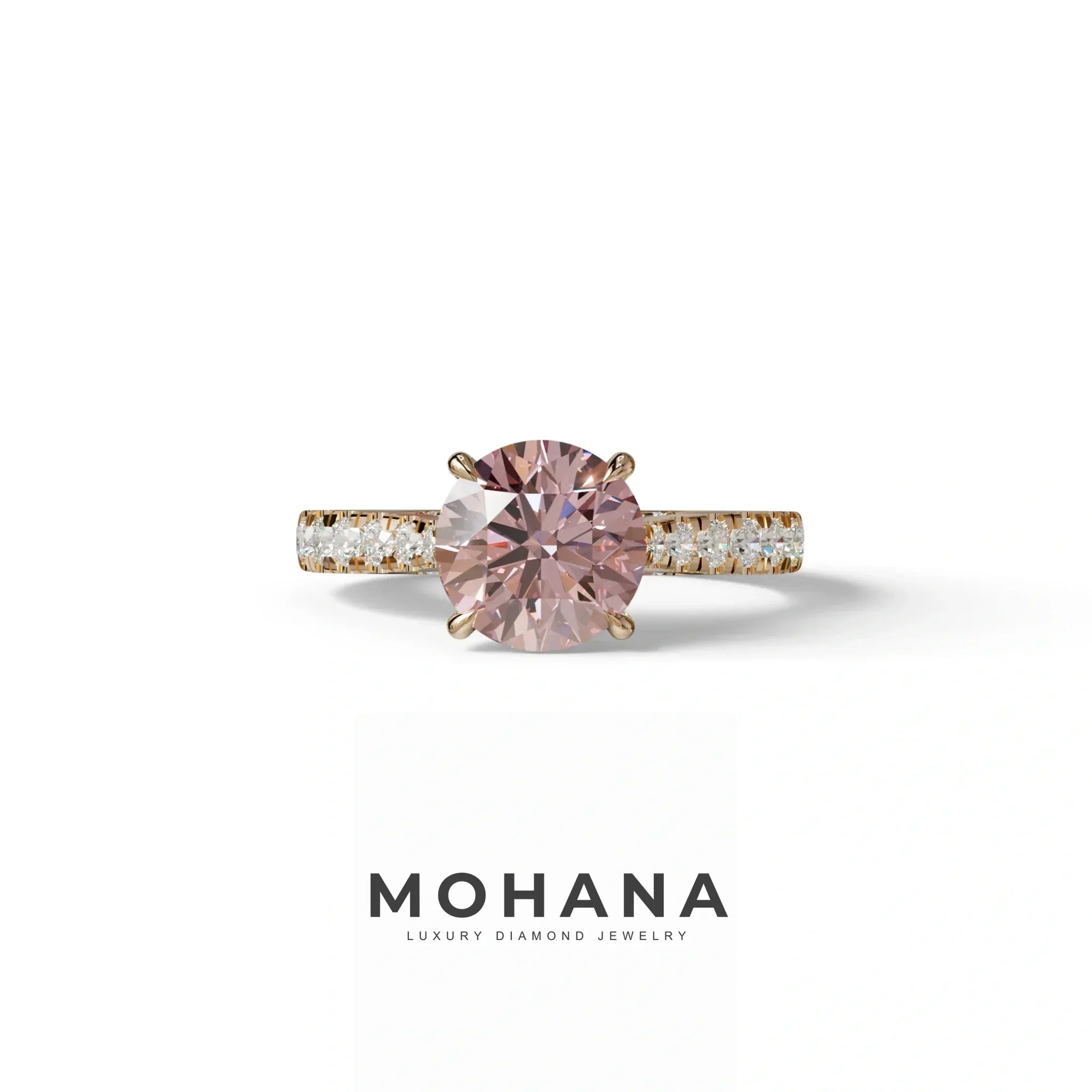 2 Carat Round Cut Pink Lab Grown Diamond Engagement Ring | Hidden Halo & Pave - Brilliant - 10K Solid Gold / Rose Gold