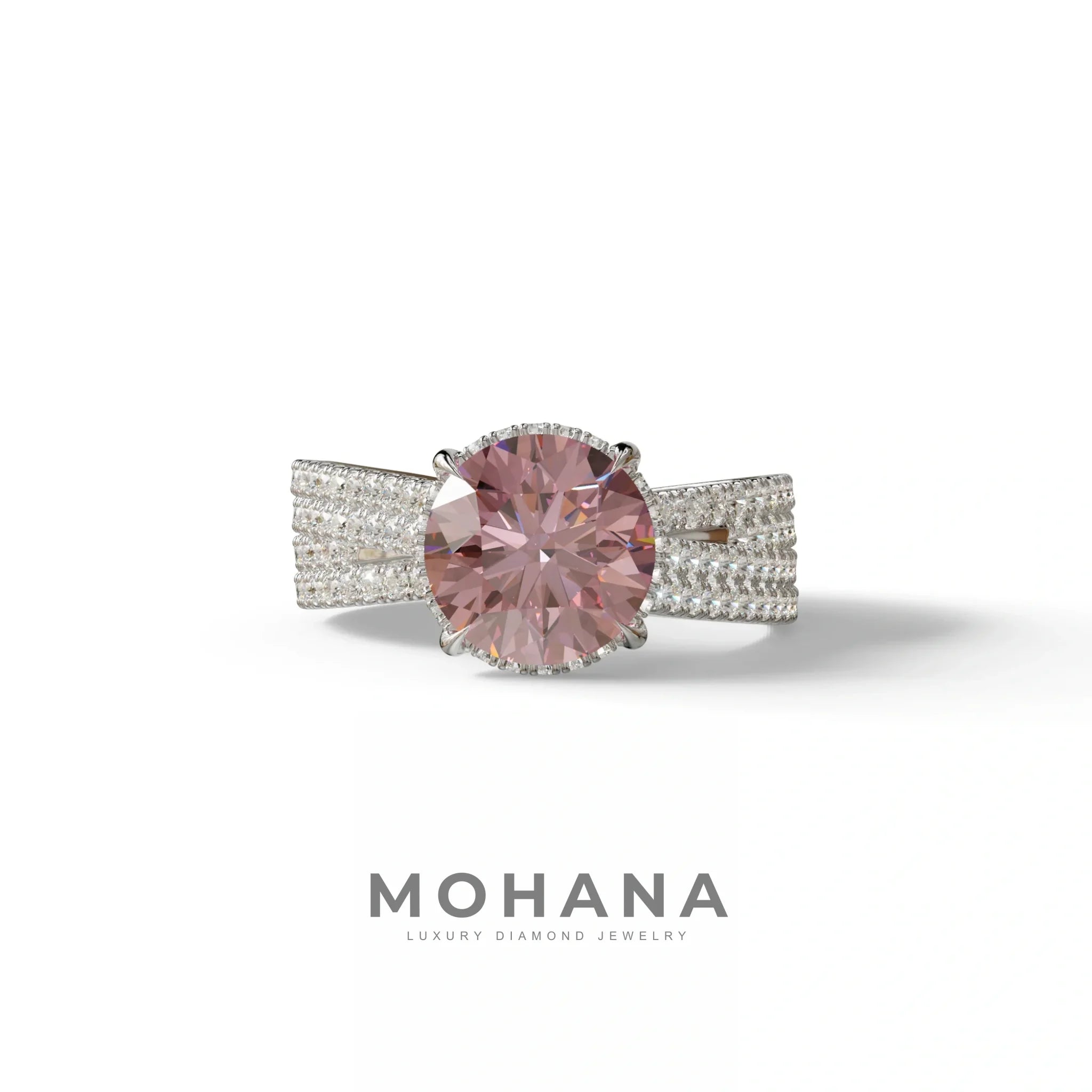 2 Carat Pink Round Cut Hidden Halo Lab & Pave Lab Diamond Ring - Je t’aime - 10K Solid Gold / White Gold