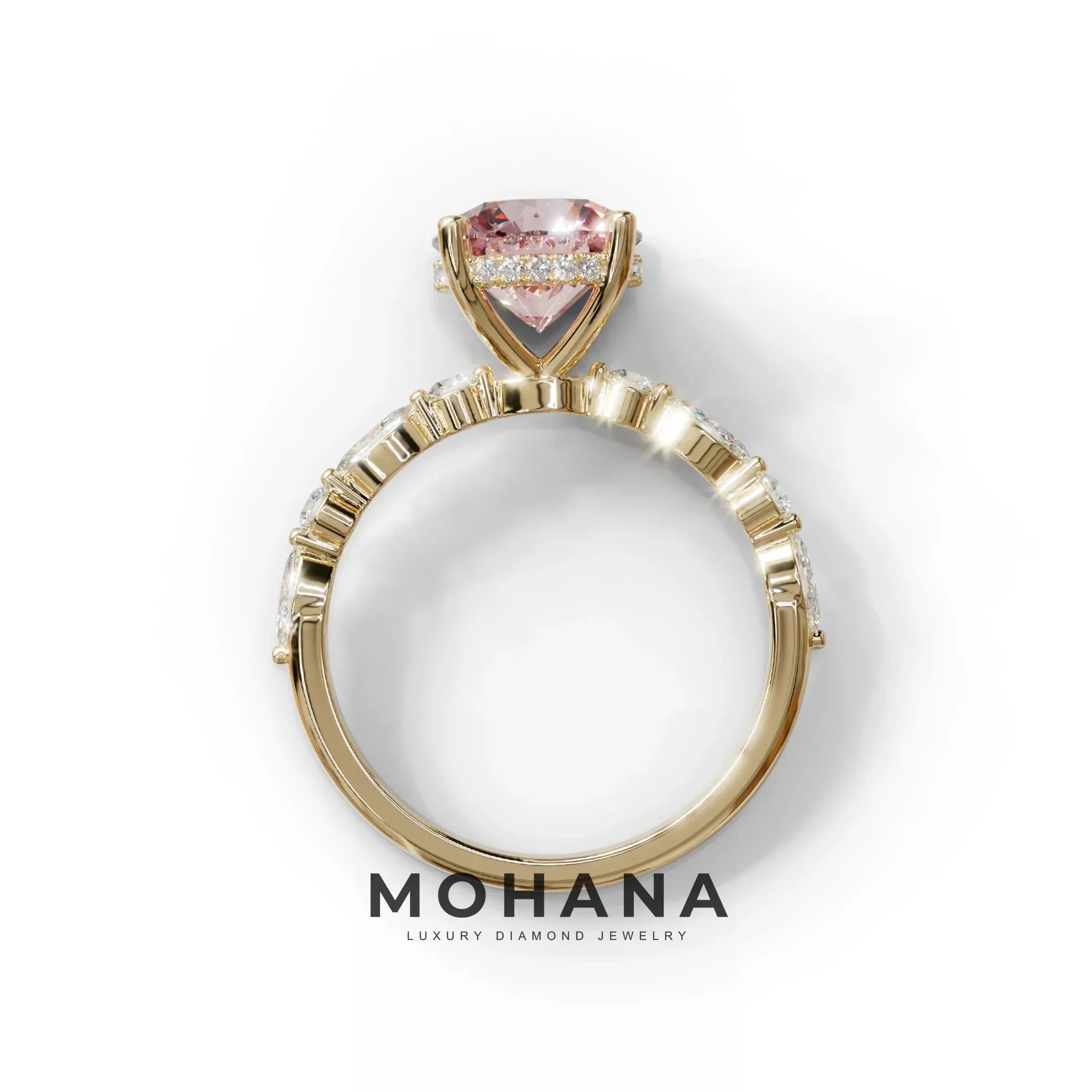 2 Carat Pink Round Cut Hidden Halo & Pave Set Lab Diamond Ring - Pure Origin