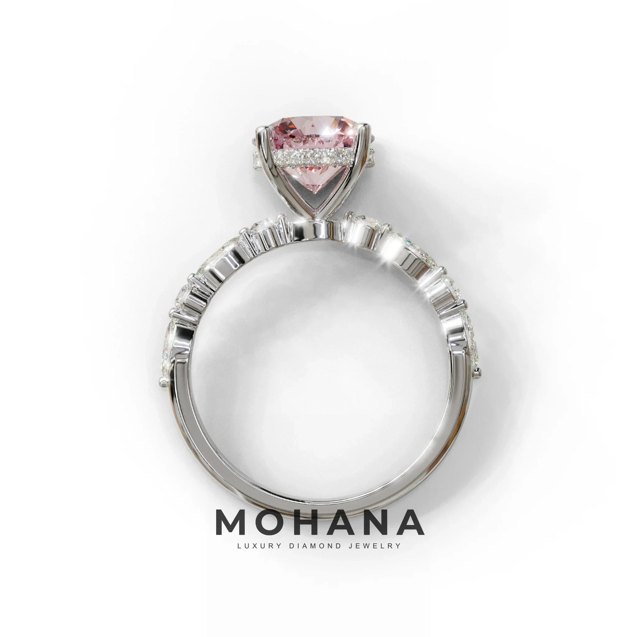 2 Carat Pink Round Cut Hidden Halo & Pave Set Lab Diamond Ring - Pure Origin