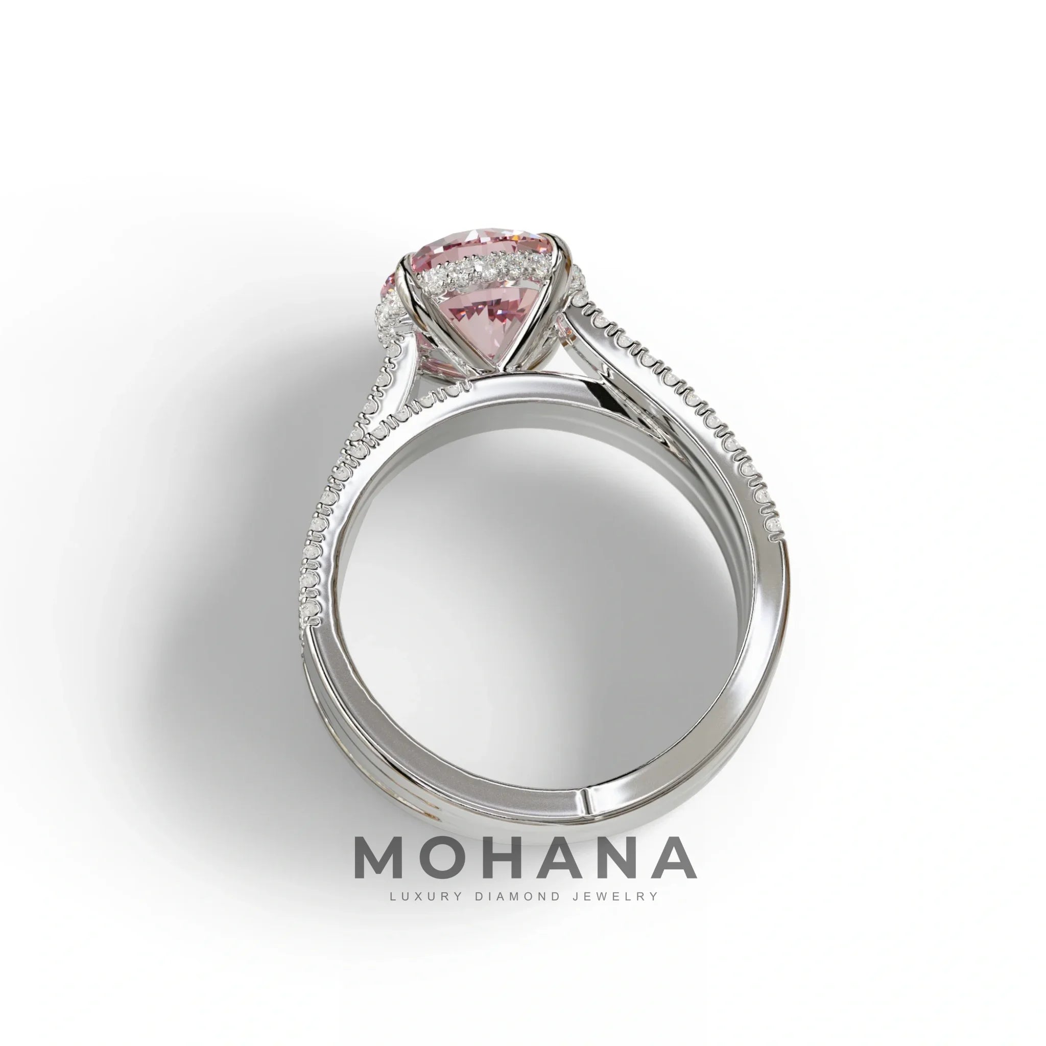 2 Carat Pink Round Cut Hidden Halo Lab & Pave Lab Diamond Ring - Je t’aime