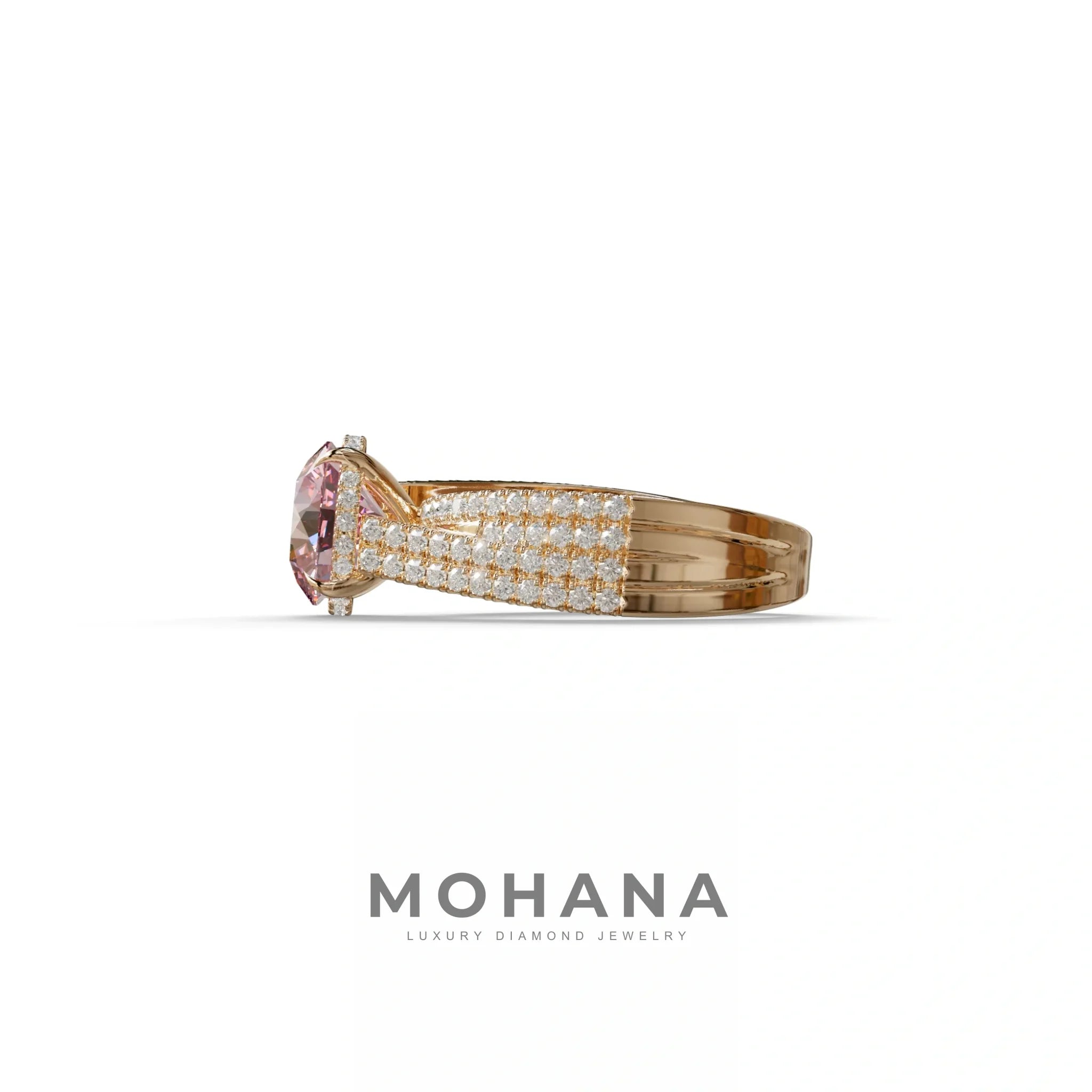 2 Carat Pink Round Cut Hidden Halo Lab & Pave Lab Diamond Ring - Je t’aime