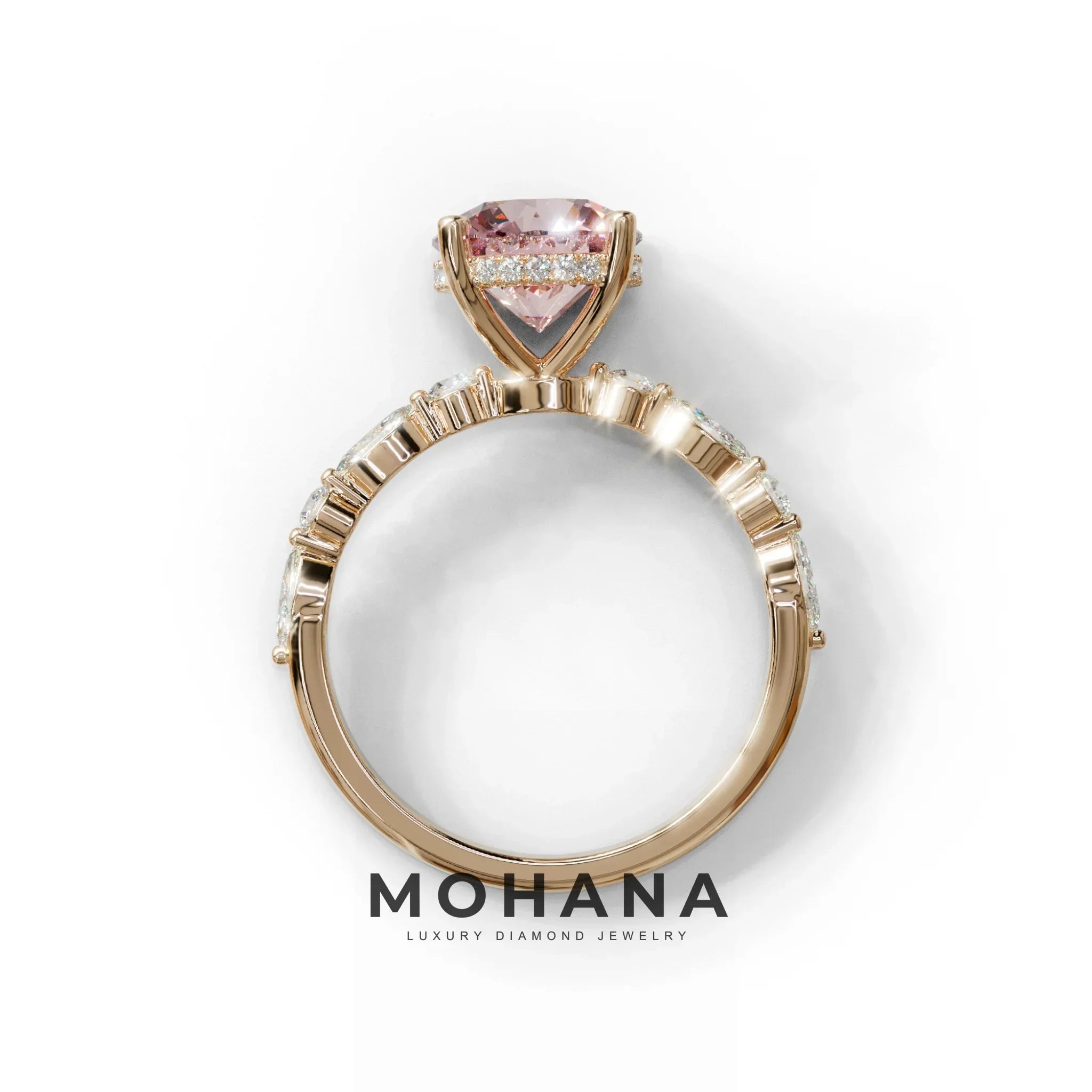 2 Carat Pink Round Cut Hidden Halo & Pave Set Lab Diamond Ring - Pure Origin