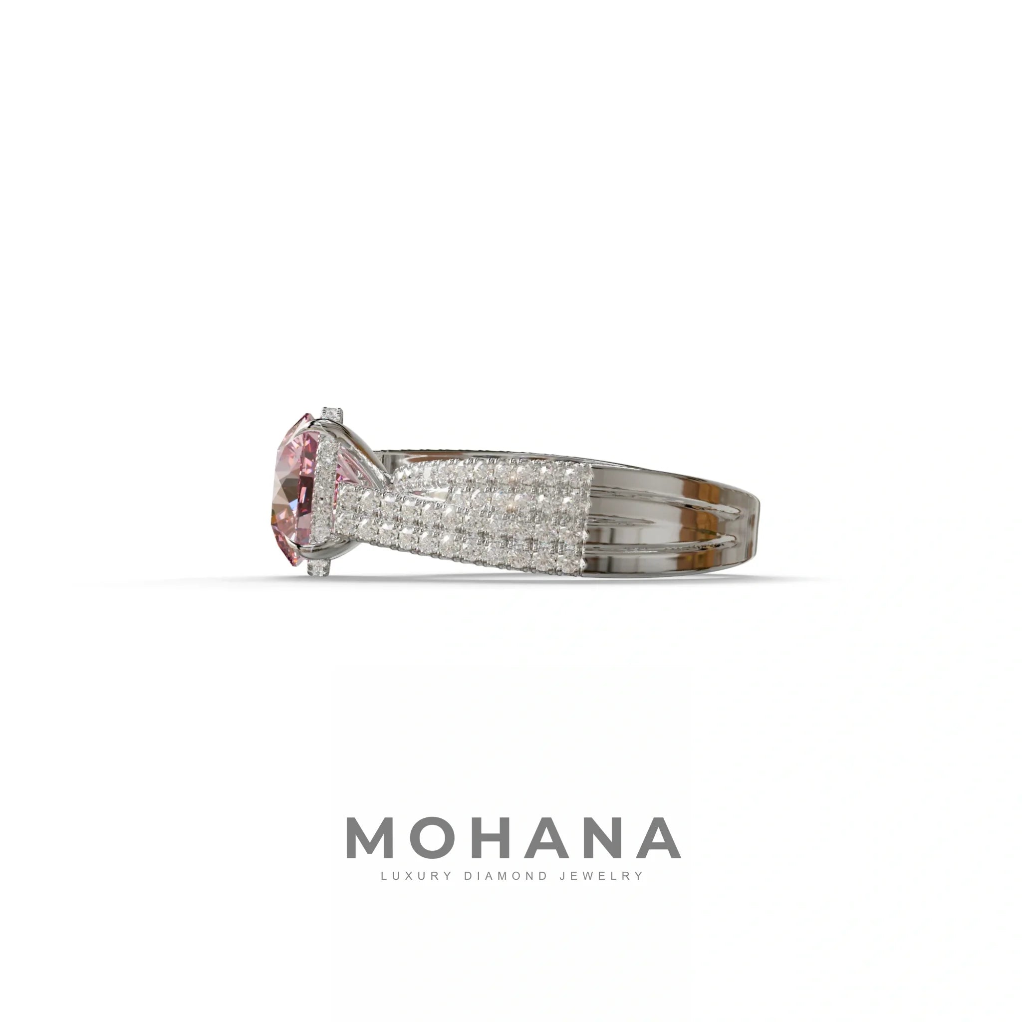 2 Carat Pink Round Cut Hidden Halo Lab & Pave Lab Diamond Ring - Je t’aime